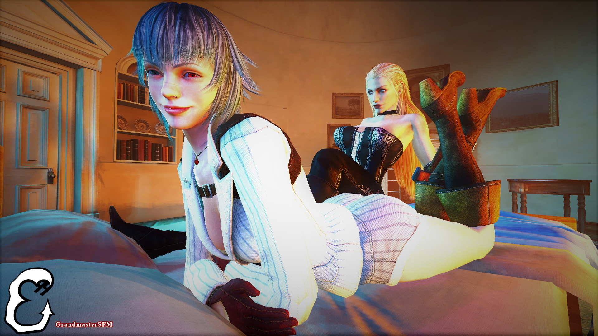 Lady and Trish Lady (devil May Cry) Trish Devil May Cry Lady Source Filmmaker Sfm Breasts Boobs Topless Clothed Partially_clothed Partially_nude Half Naked