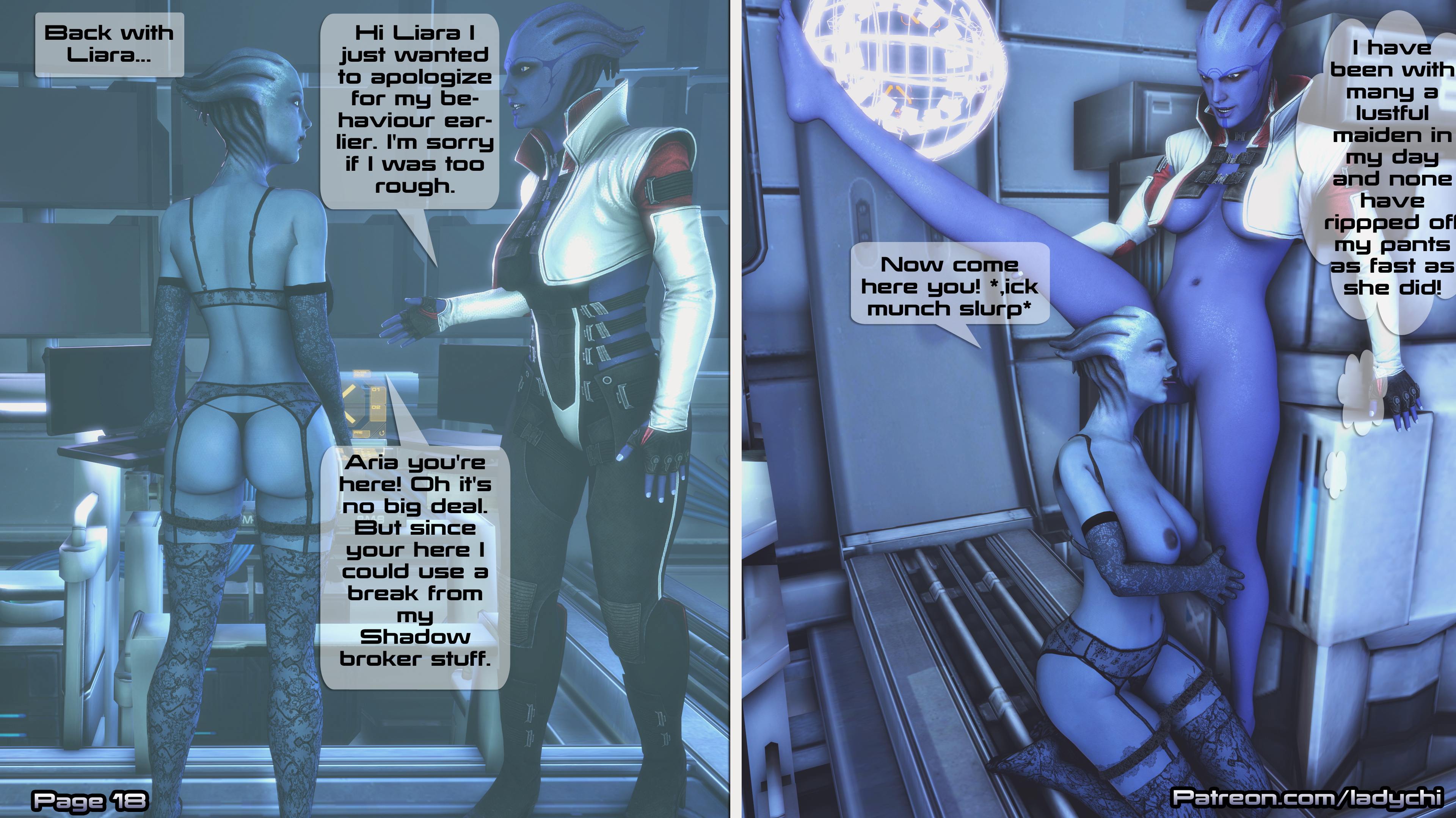 Pages 18-19 of  comic Asari trap. Mass Effect Asari (mass Effect) Liara Aria Ass Nude Naked Sexy Comic Sfm Lesbian Girl On Girl Pussy Boobs Videogame Lesbians
