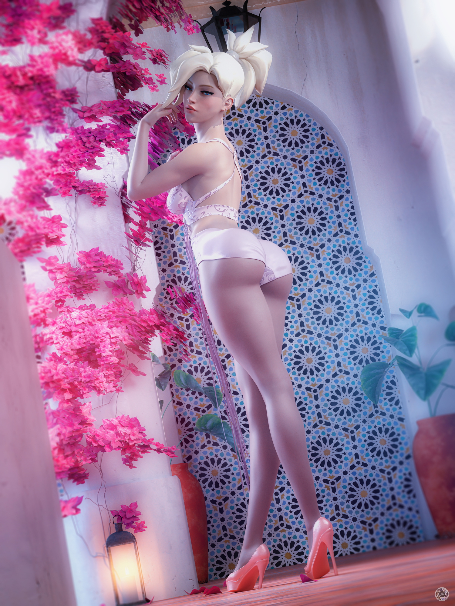 Mercy Y Mercy Overwatch 3d Porn Sexy Lingerie High Heels Ass Big Booty