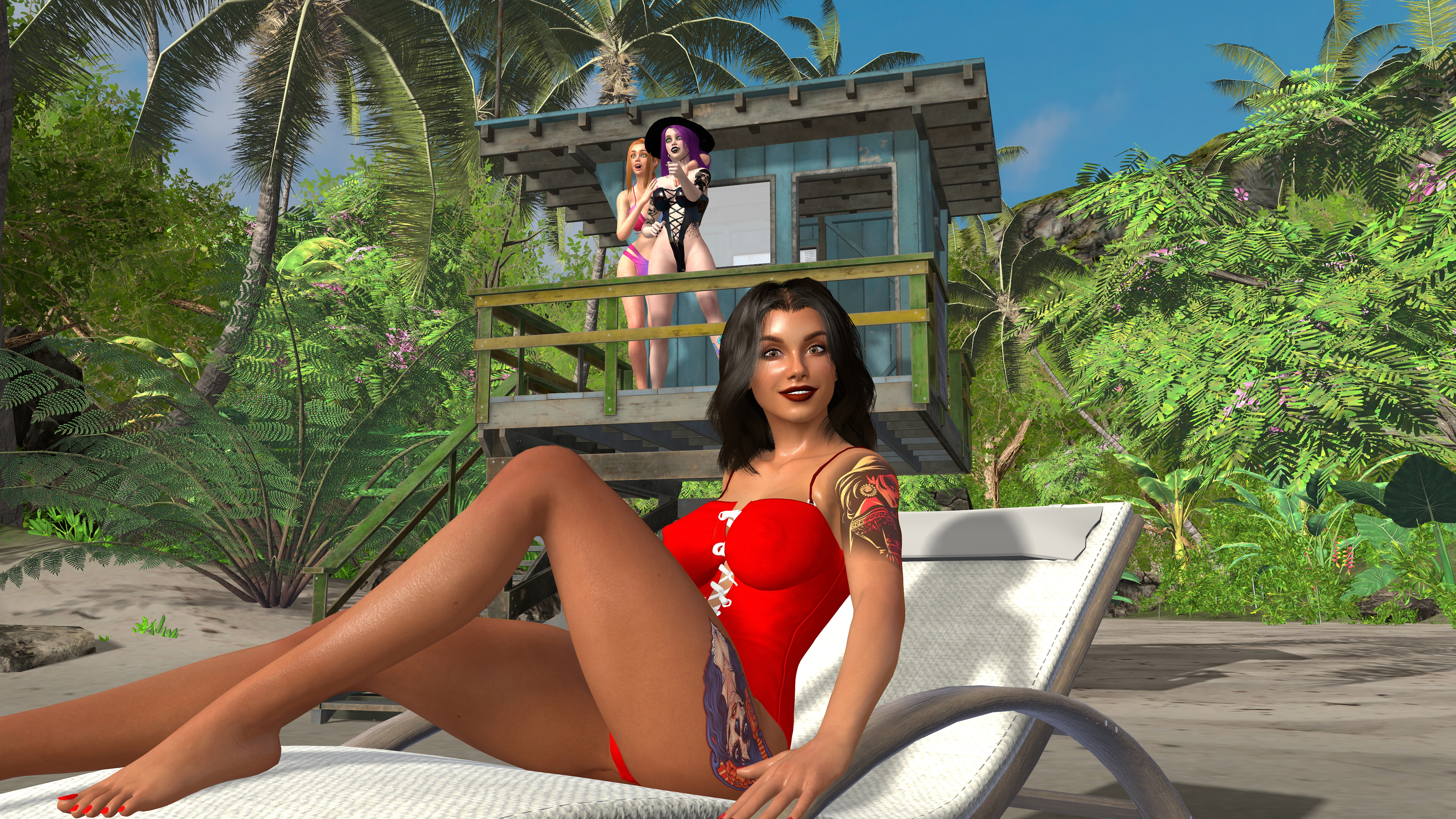 The Girls  Beach Day pt.1  Photoshoot Beach Outdoors Red head Goth Girl Latina Exhibitionism 2