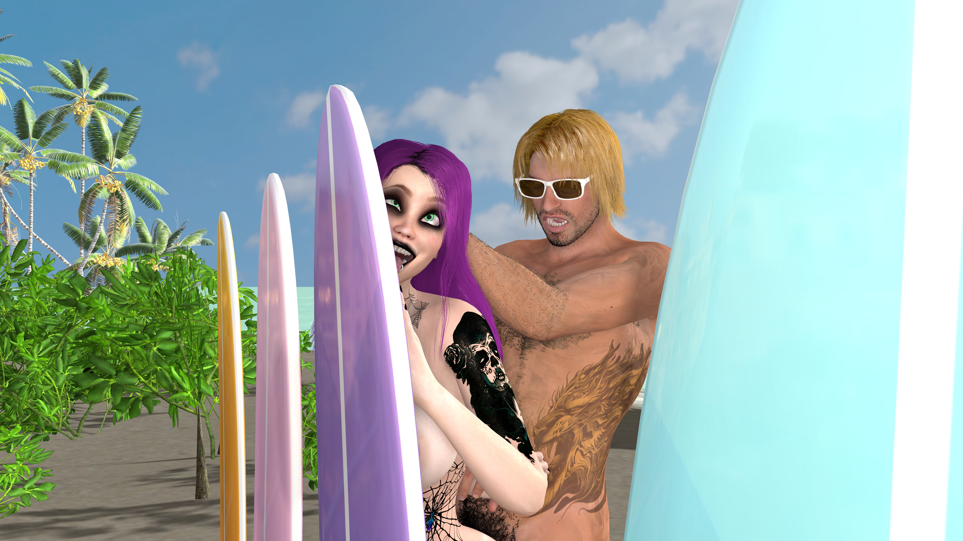 The Girls  Beach Day Pt.2  Beach Outdoor Sex Goth Girl Latina Exhibitionism Red head Doggy Style Standing Doggy Spitroast Double Penetration Rough Sex 7
