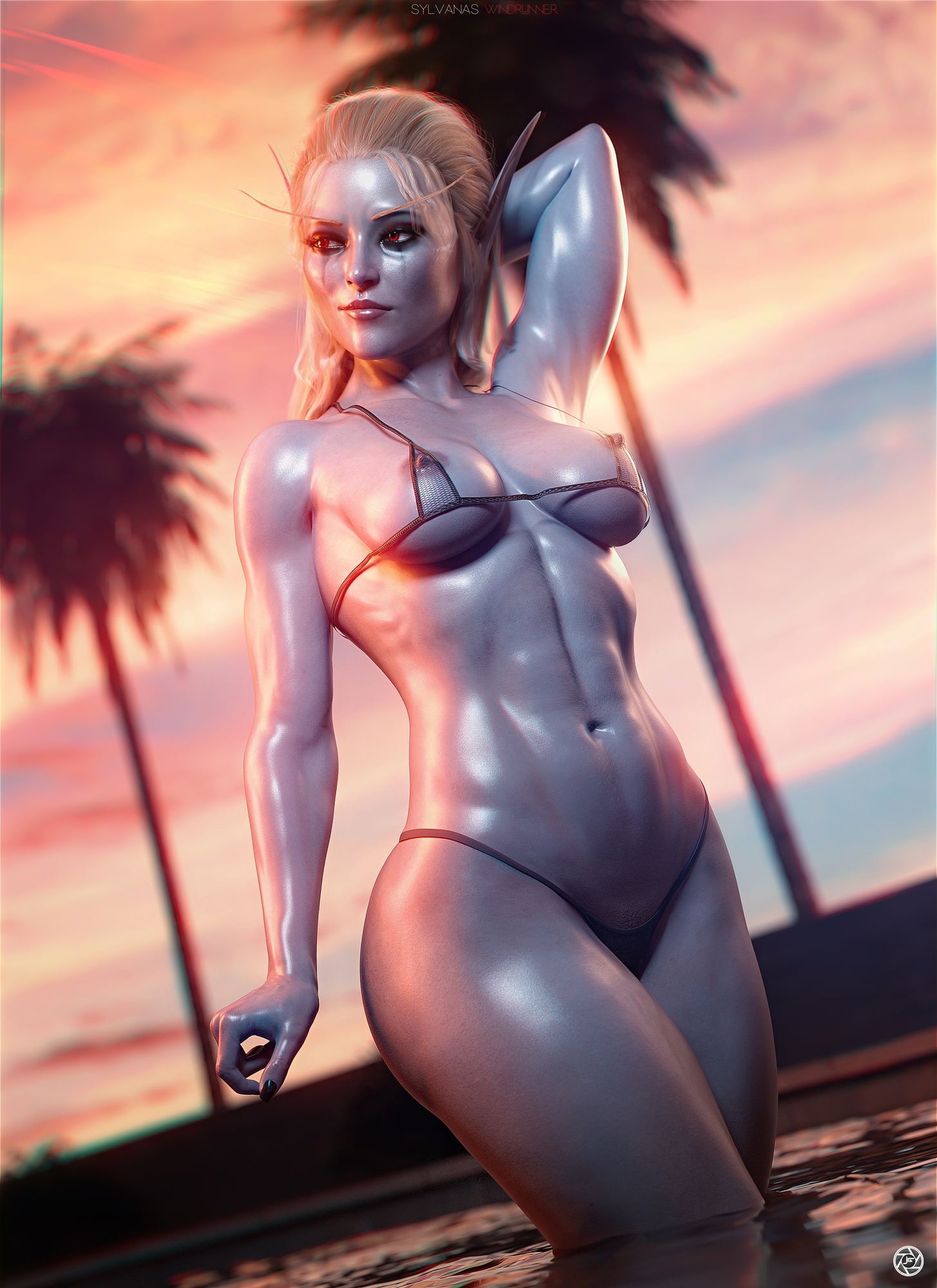 Sylvanas Windrunner Sylvanas World Of Warcraft 3d Porn Fit Elf Swimsuit Abs Nipples Pool Natural Boobs Natural Tits Half Naked Ass Booty