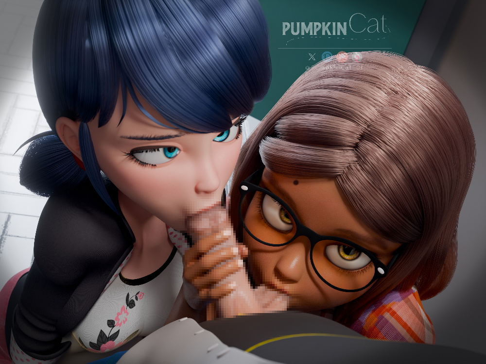 Love triangle Marinette (miraculousladybug) Miraculous Alya Disney Blowjob Blowjob Gesture Threesome Cum Cum Covered Cum In Mouth Cum In Face