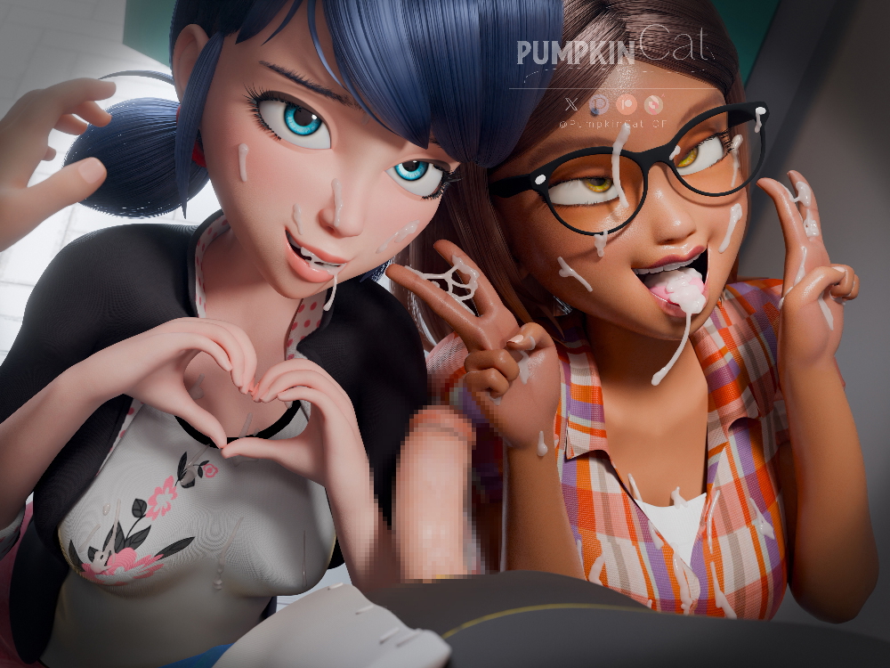 Love triangle Marinette (miraculousladybug) Miraculous Alya Disney Blowjob Blowjob Gesture Threesome Cum Cum Covered Cum In Mouth Cum In Face 2