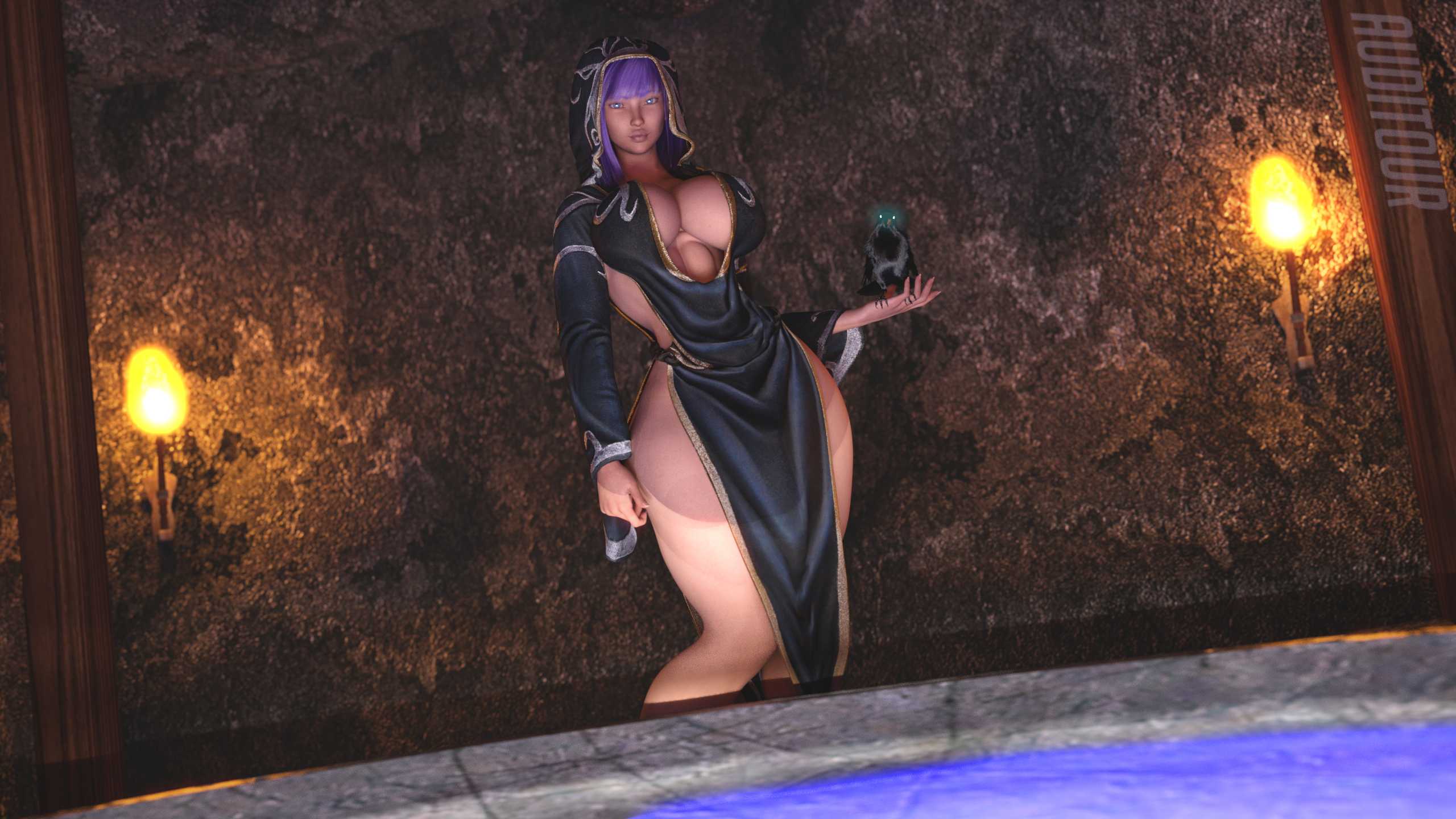 Natt Nocturnal Skyrim Purple Hair Abs Muscles Huge Breasts Huge Ass Huge Cock Sfw Futa Clothed Looking At Viewer