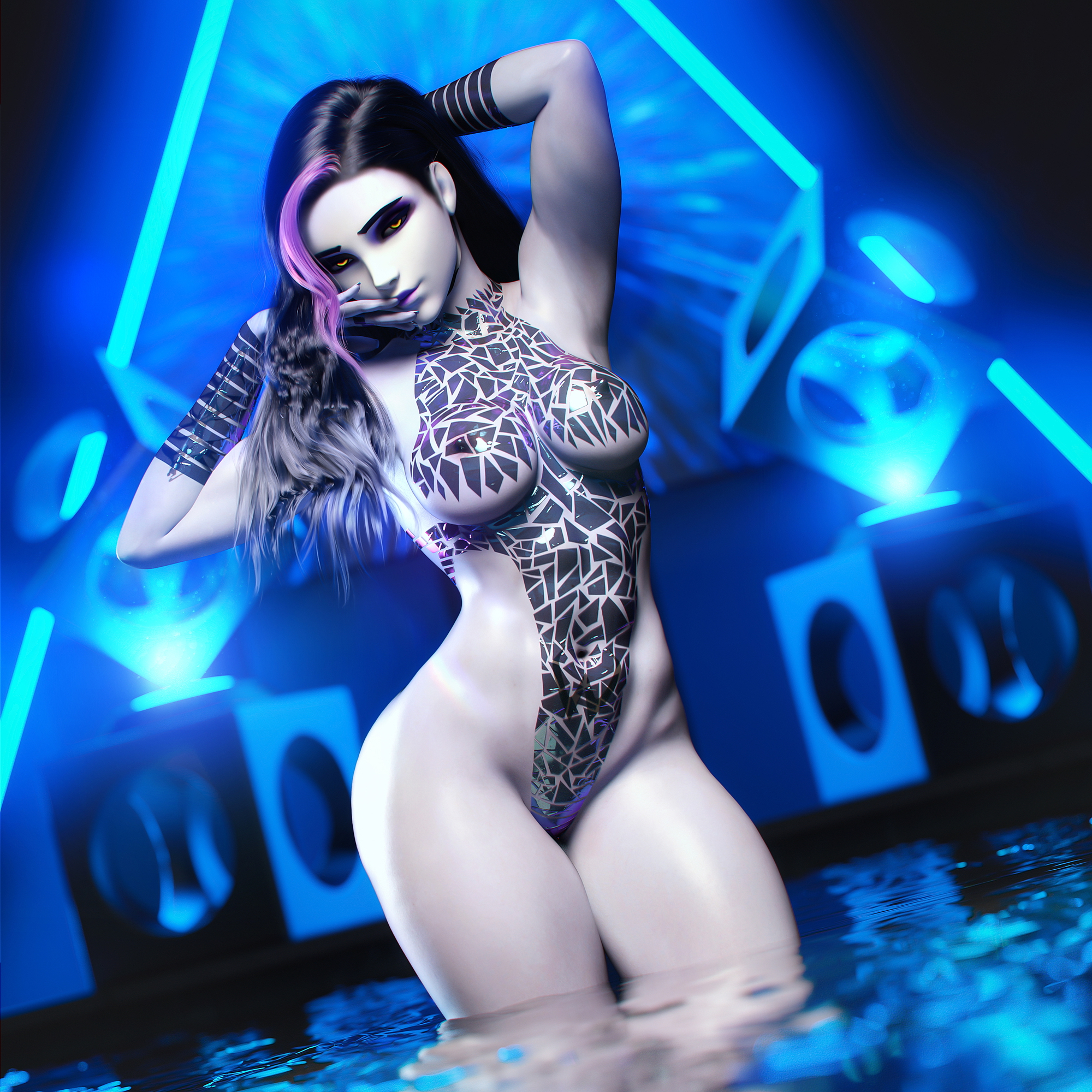 Widow MKER Overwatch Widowmaker 3d Porn Fit Nude Natural Boobs Tits Body Paint Pool