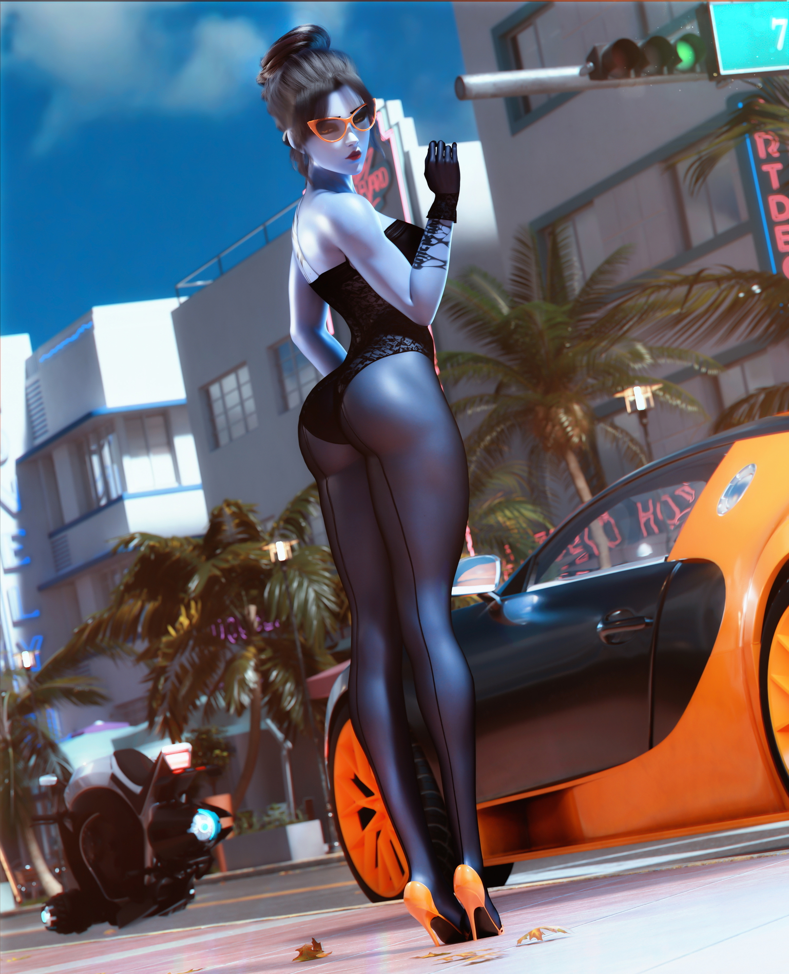 Widowmaker street 333366 Overwatch Widowmaker 3d Porn Fit Sexy Lingerie Ass Big Booty Luxury Car High Heels