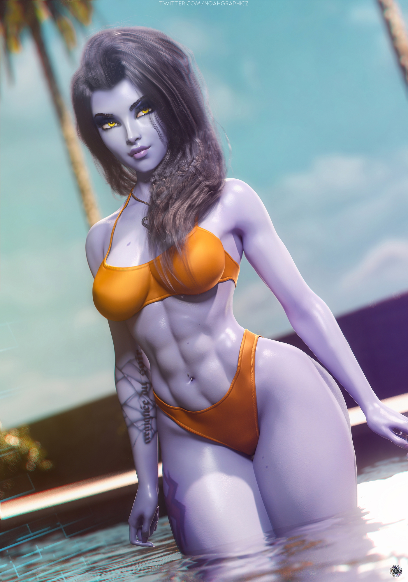 Widowmaker v1 Overwatch Widowmaker 3d Porn Fit Sexy Swimsuit Bikini Abs Pool