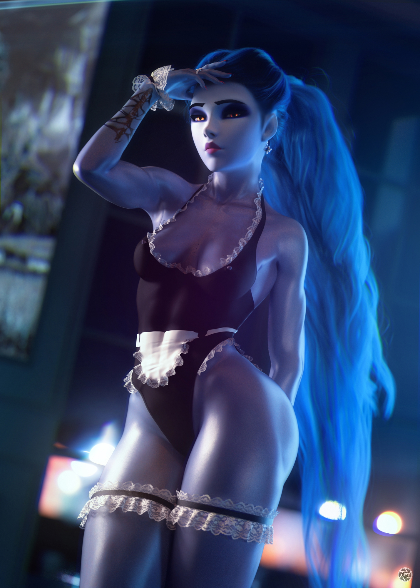 This maid is here to leave everything clean Overwatch Widowmaker 3d Porn Fit Sexy Abs Natural Boobs Natural Tits Maid Lingerie