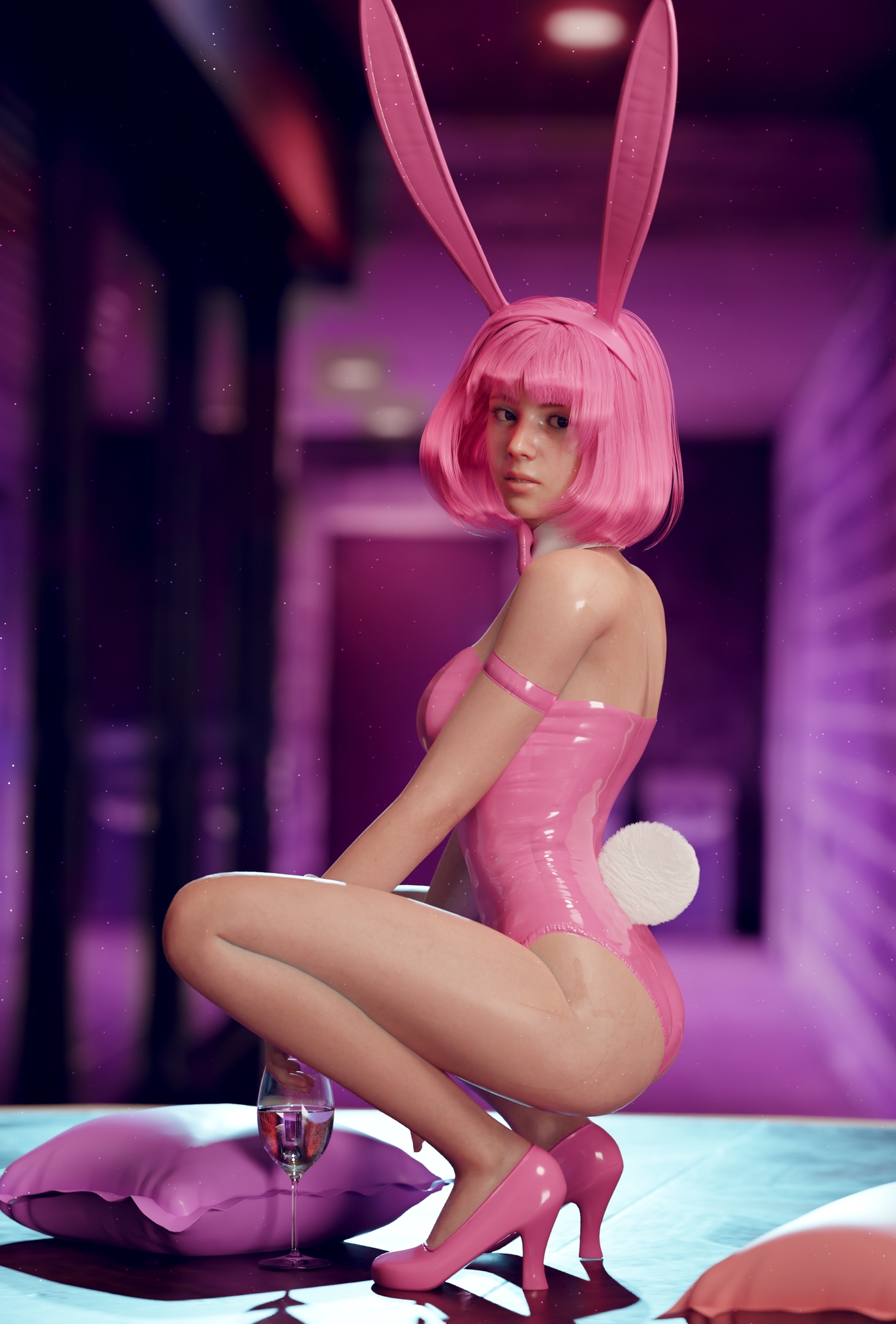 Pink Bunny  Bunny Latex Pink Hair Pink