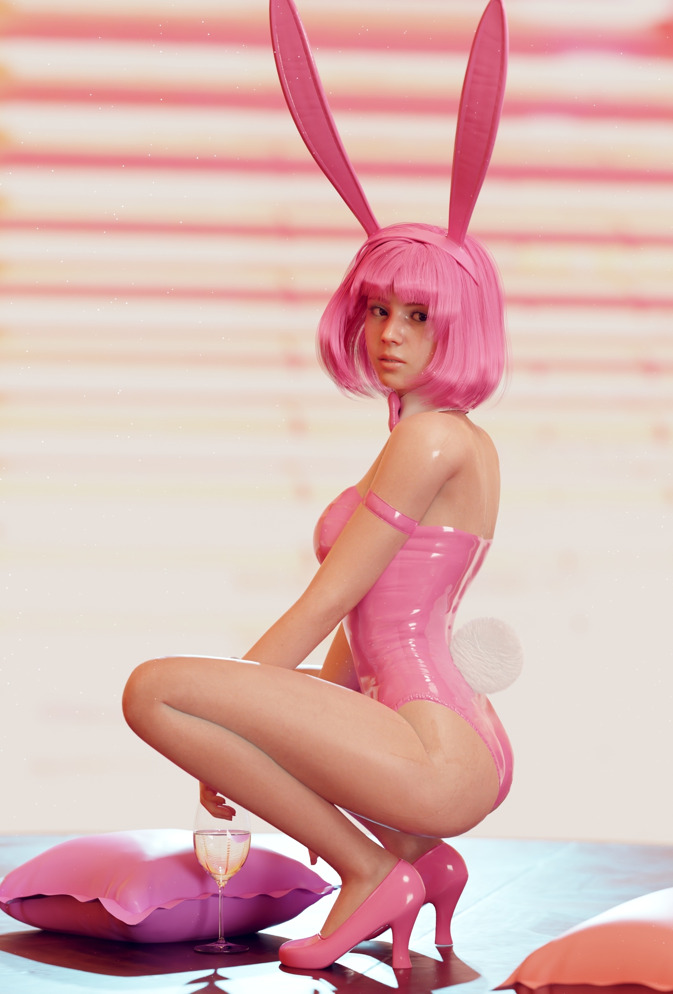 Pink Bunny  Bunny Latex Pink Hair Pink 2