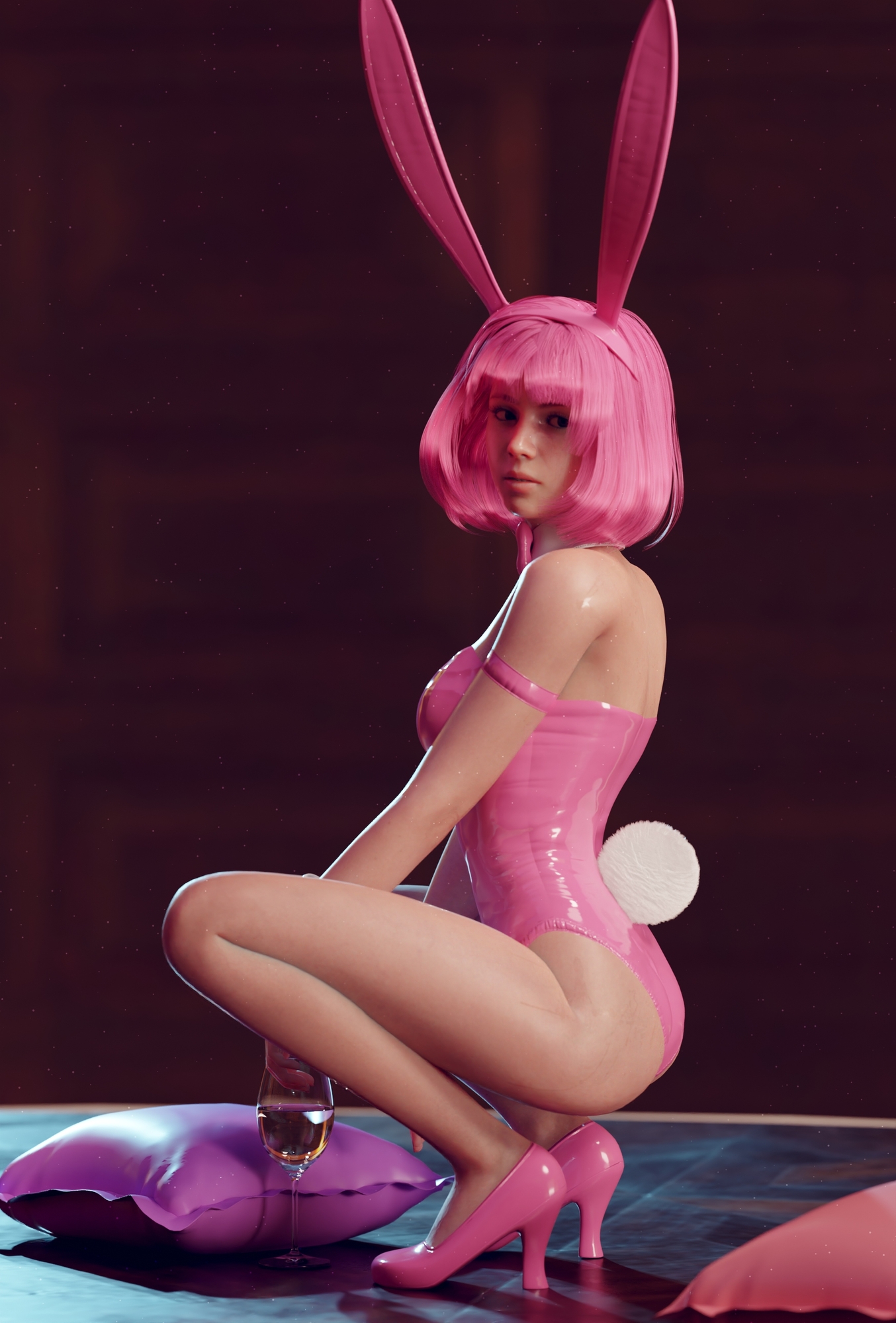 Pink Bunny  Bunny Latex Pink Hair Pink 3