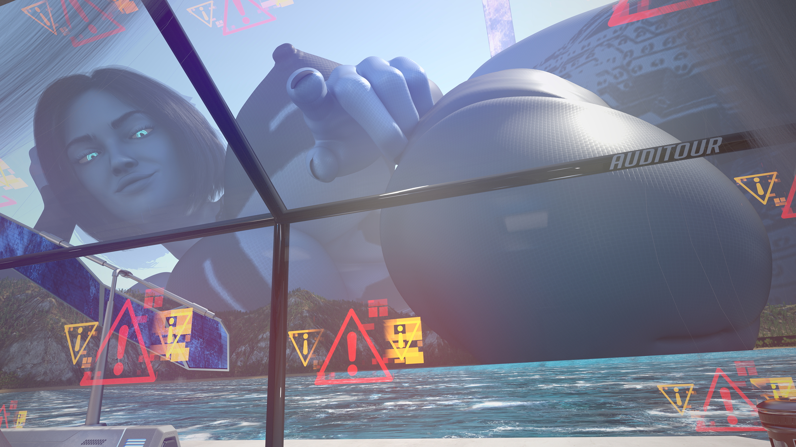 Giant Cortana Detected Cortana Halo Huge Breasts Huge Ass Huge Cock Abs Muscles Giantess Giant Tall Water Glowing Eyes Looking At Viewer