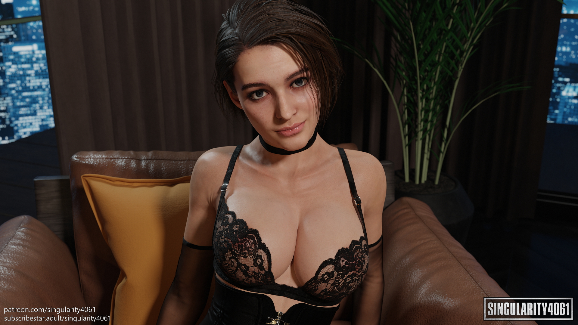 Jill is posing on the chair #2 Resident Evil Resident Evil 3 Remake Jill Valentine Big Breasts Big Boobs Big Tits Cleavage Bra Lingerie Clothed