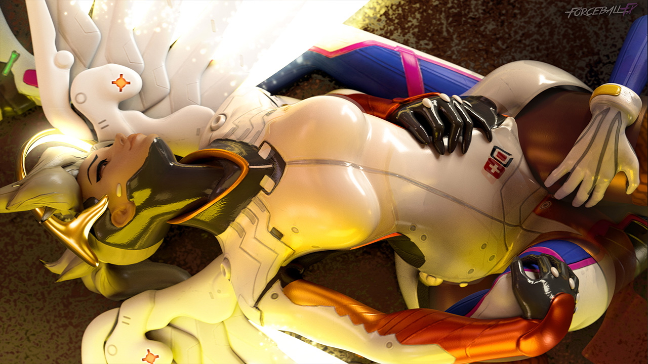 Mercy WM Overwatch Dva (overwatch) Mercy 3d Porn Half Naked Sexy Pussy Natural Boobs Natural Tits Scissoring Lesbian Sex 2