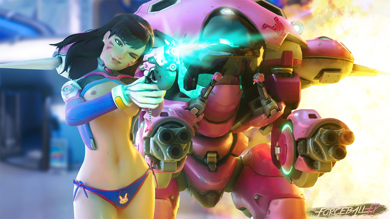D.va Fight Overwatch Dva (overwatch) 3d Porn Pink Nipples Natural Boobs Natural Tits Teen Half Naked Nude War Weapon