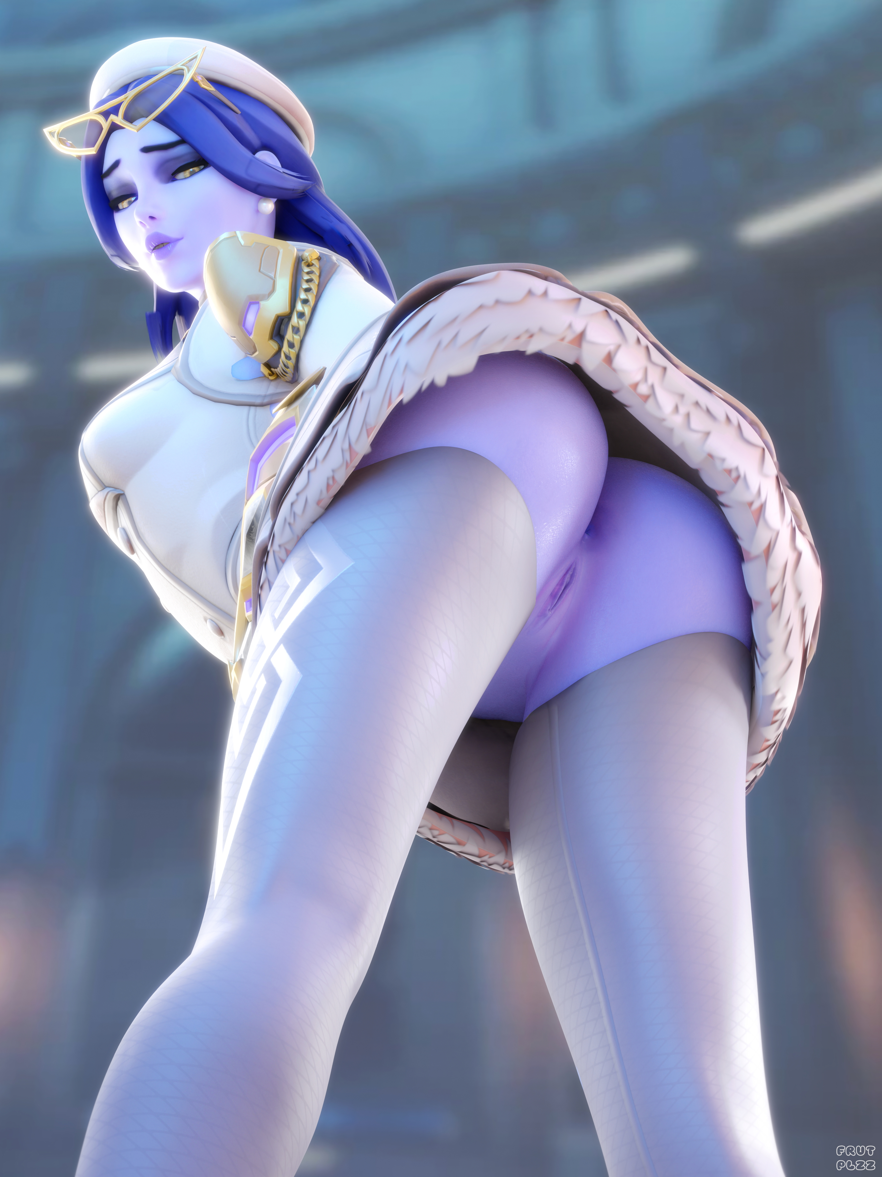 Winter Chic Widowmaker Widowmaker Overwatch Overwatch 2 Skirt Upskirt Legs Bent Over Looking Back Glamour Pussy Ass Thighs Thigh Highs
