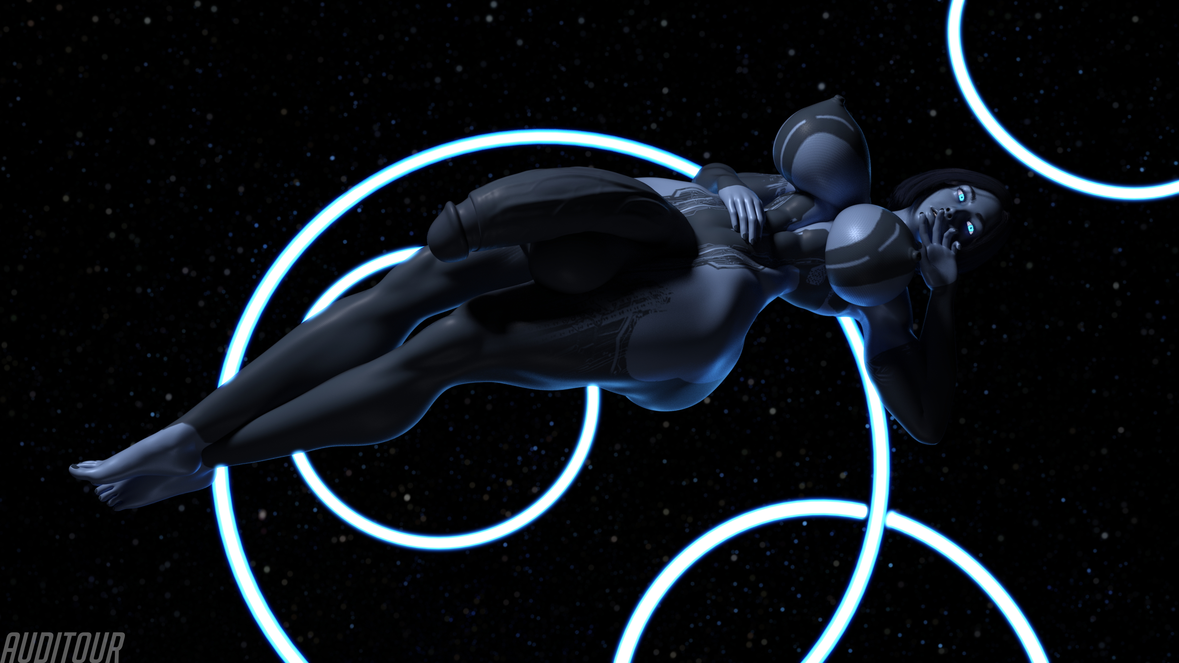 Cortana Drifting Cortana Halo Huge Breasts Huge Ass Huge Cock Solo Futa Abs Muscles Glowing Eyes Floating Blue Skin