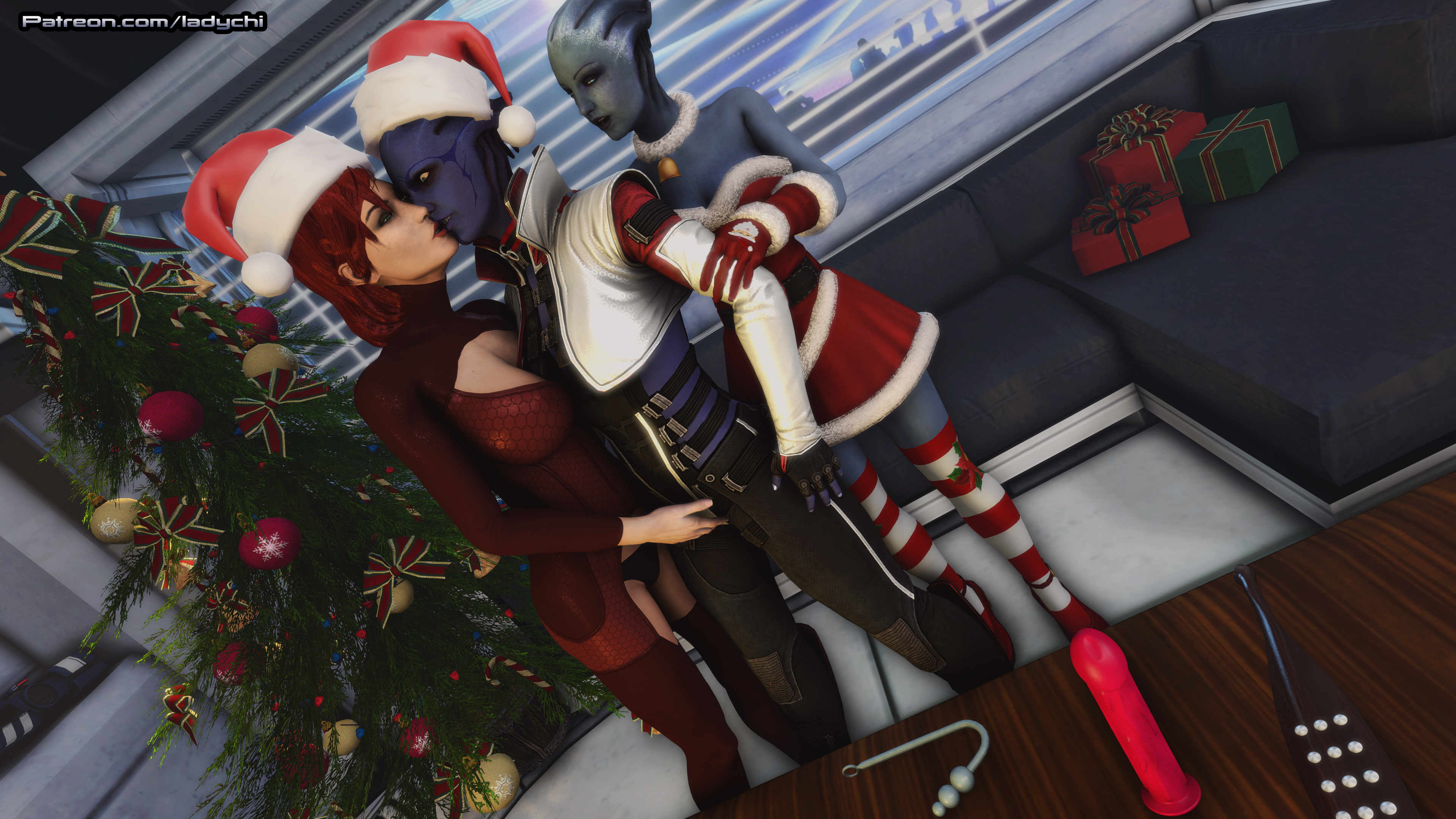  Shepard s and Liara turn the tables on Aria Mass Effect Asari (mass Effect) Liara Aria Pussy Fingering Lesbians Red head Lesbian Threesome Videogame Christmas Nude Naked 3