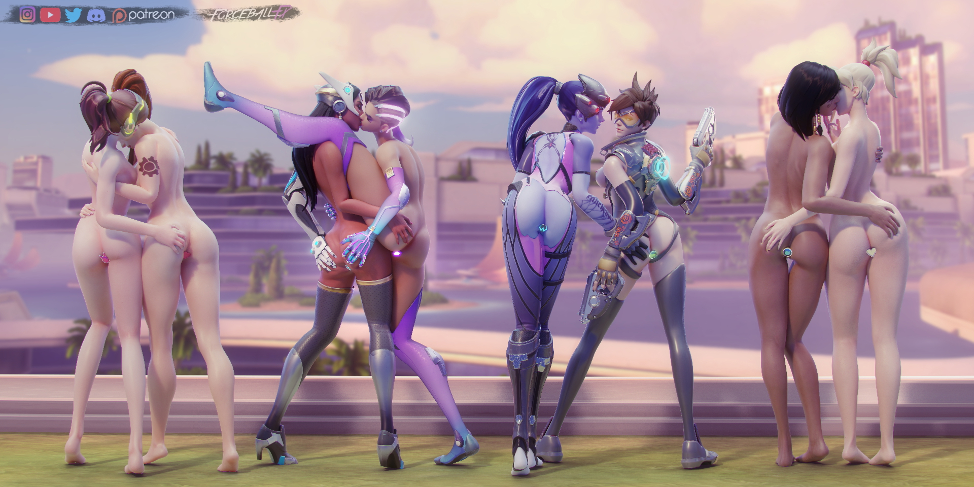 OW butts Overwatch Mercy Pharah Tracer Widowmaker Sombra Symmetra Dva (overwatch) Brigitte 3d Porn Nude Naked Ass Booty Butt plug Lesbian Group 2