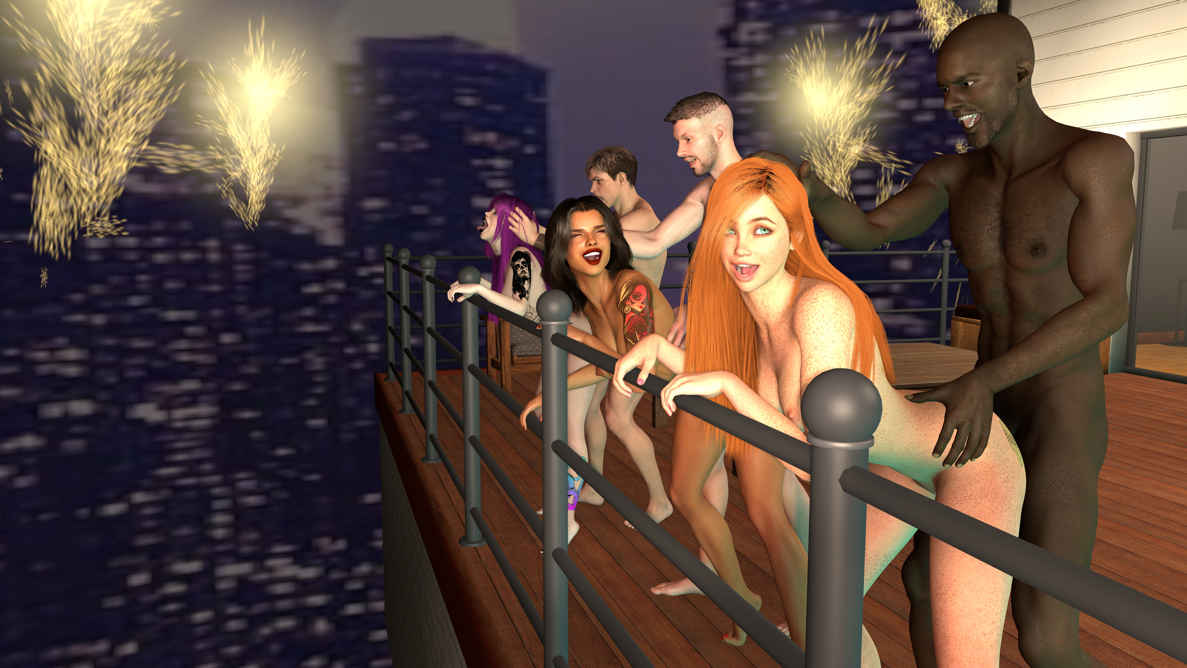 New Years Party  Goth Girl Red head Latina Outdoor Public Mmf Ffm Cumshot Creampie Sex Party Pool 30