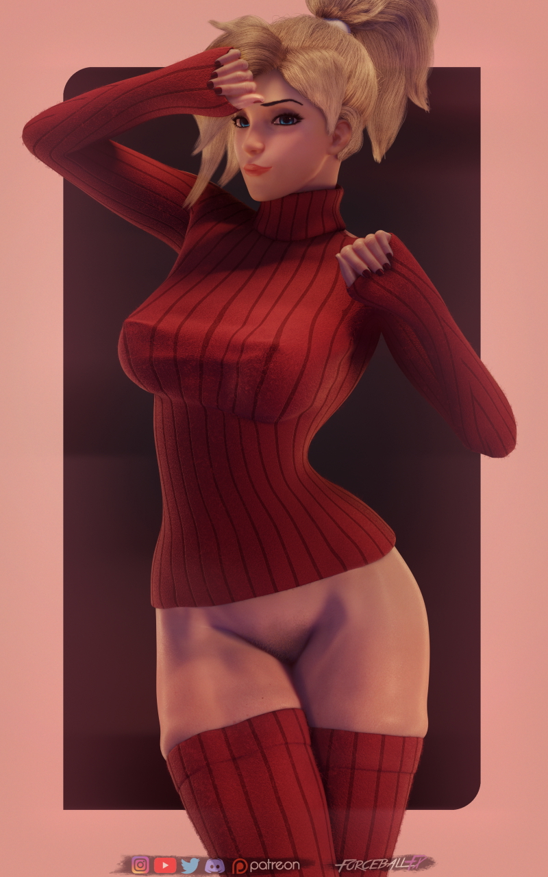 Mercy Sweater Pinup Overwatch Mercy 3d Porn Nude Naked Pink Nipples Natural Tits Natural Boobs Nipple Piercing Abs Christmas