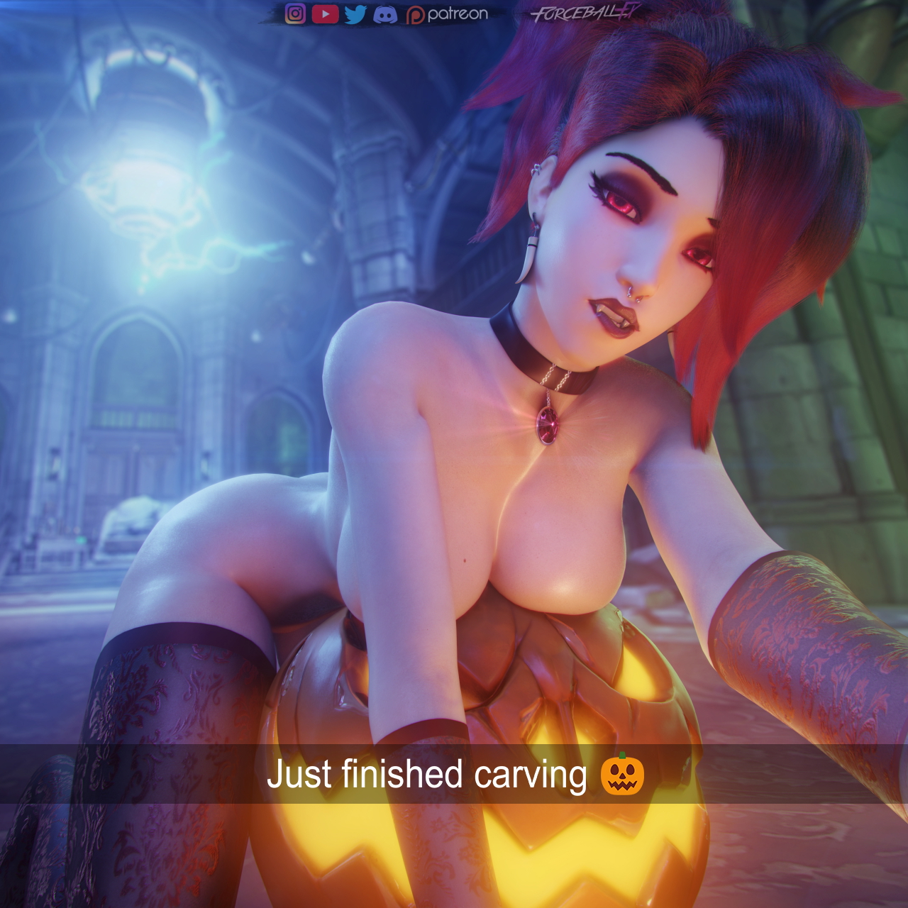 Pumpkin Carving Overwatch Mercy 3d Porn Nude Naked Natural Tits Natural Boobs Abs Halloween Pumpkin 2