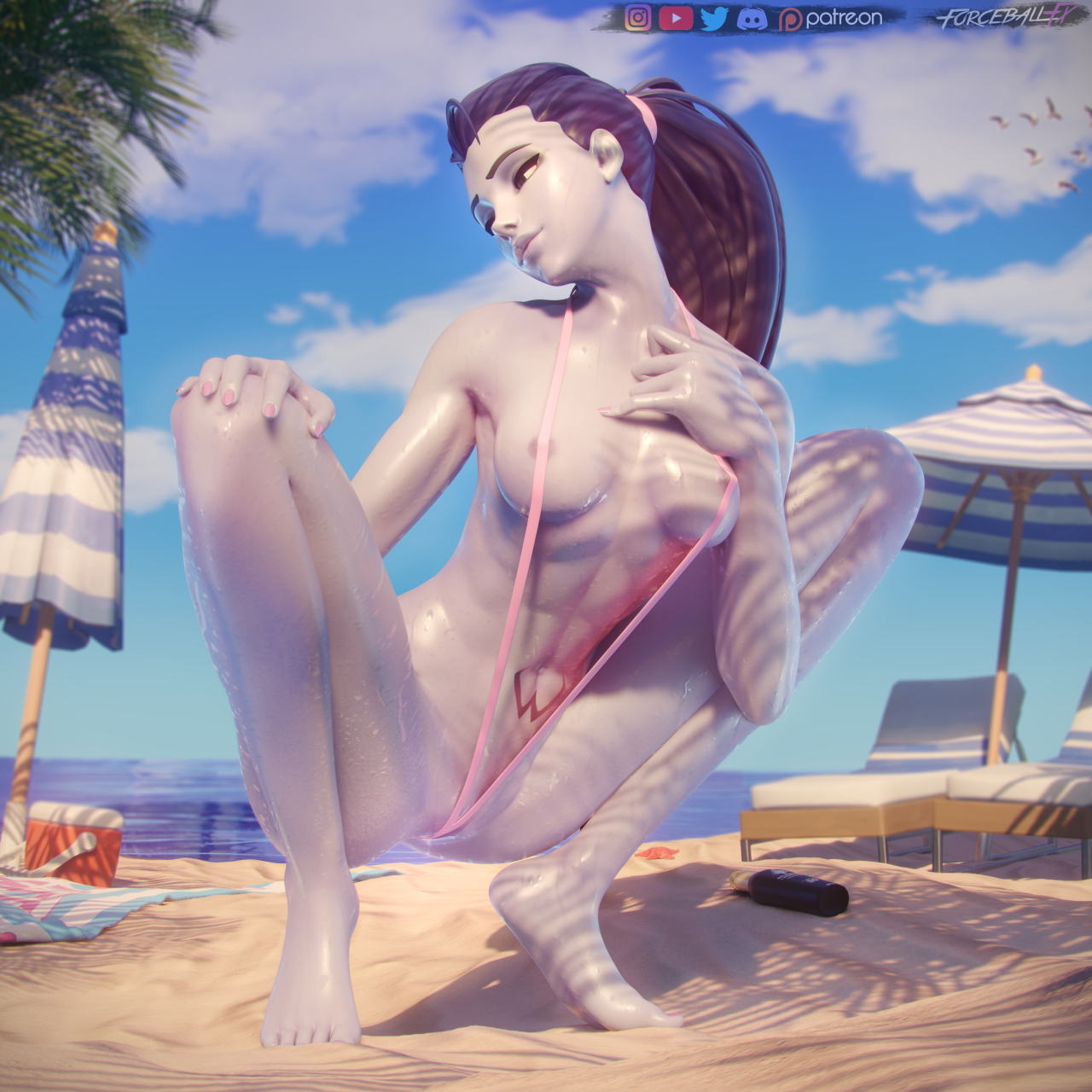 Widow squat Overwatch Widowmaker 3d Porn Nude Naked Beach Pussy Butt Hole Ass Big Booty Swimsuit Dildo Sweaty Natural Boobs Natural Tits 4