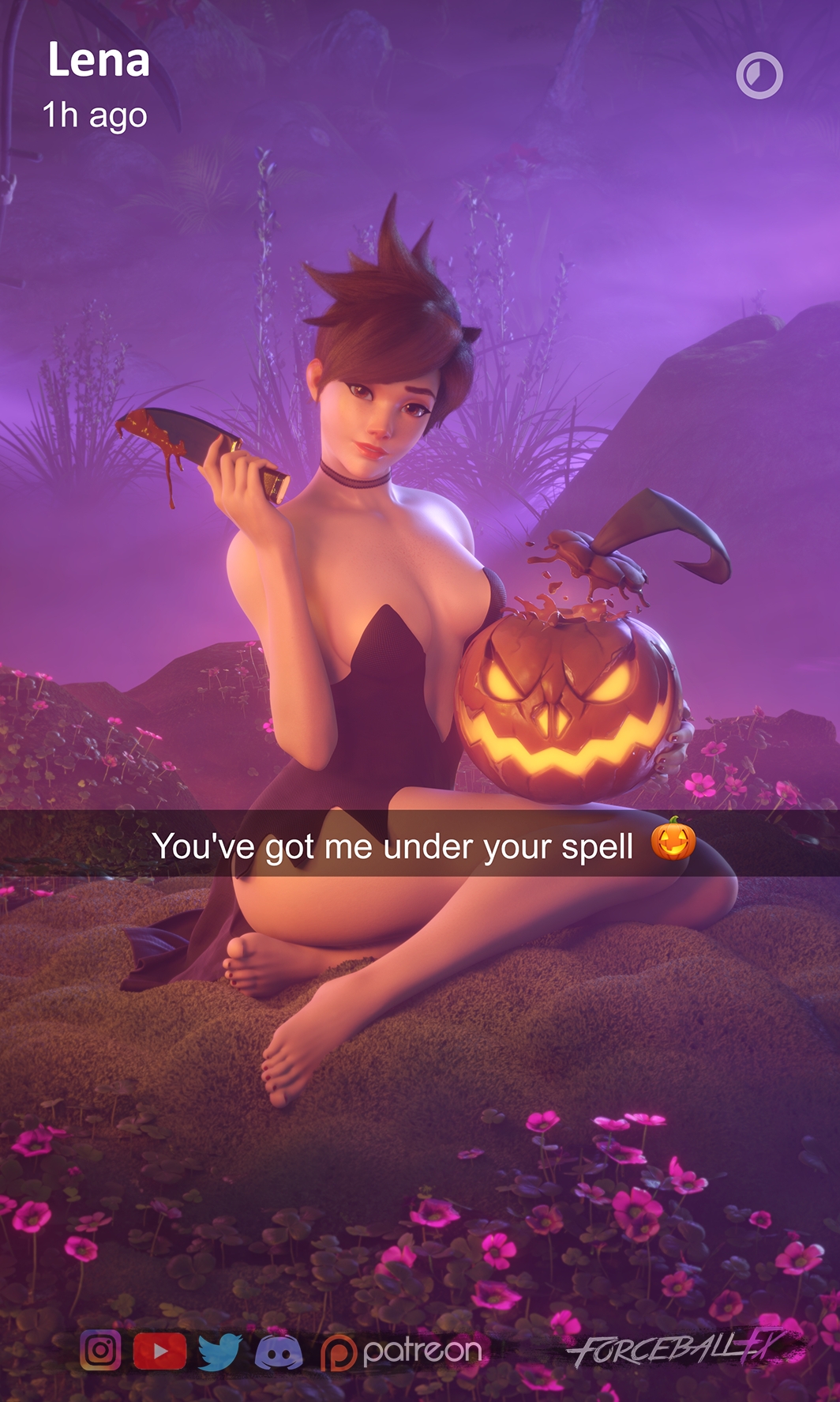 Spooky Tracer Overwatch Tracer 3d Porn Nude Naked Sexy Natural Boobs Natural Tits Breasts Pose Halloween Pink Nipples Pumpkin 2