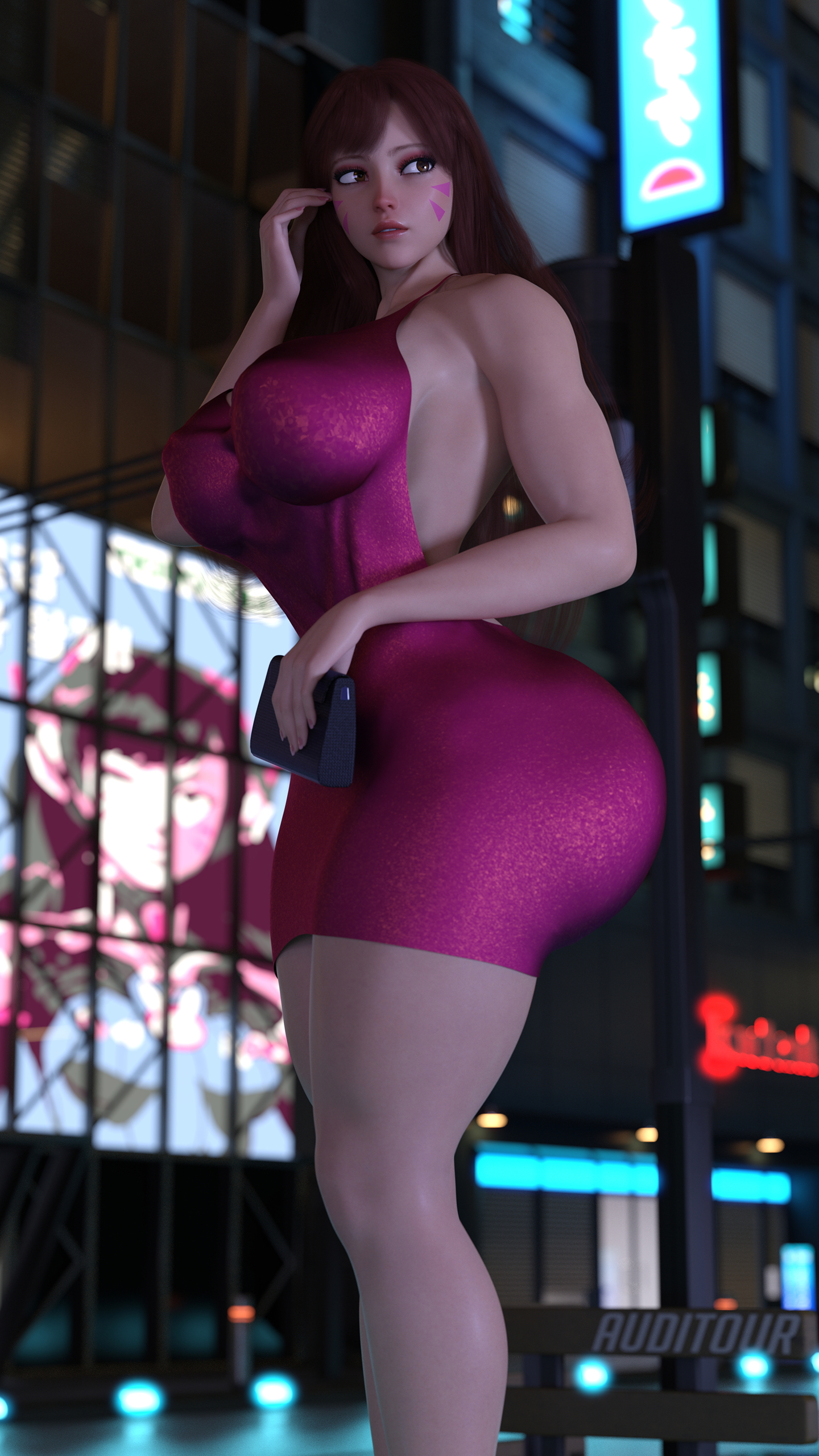 D.VA Dressed Up Hana Song D.va Overwatch Female Dress Dressed Clothed Sfw Huge Breasts Huge Ass Face Marks