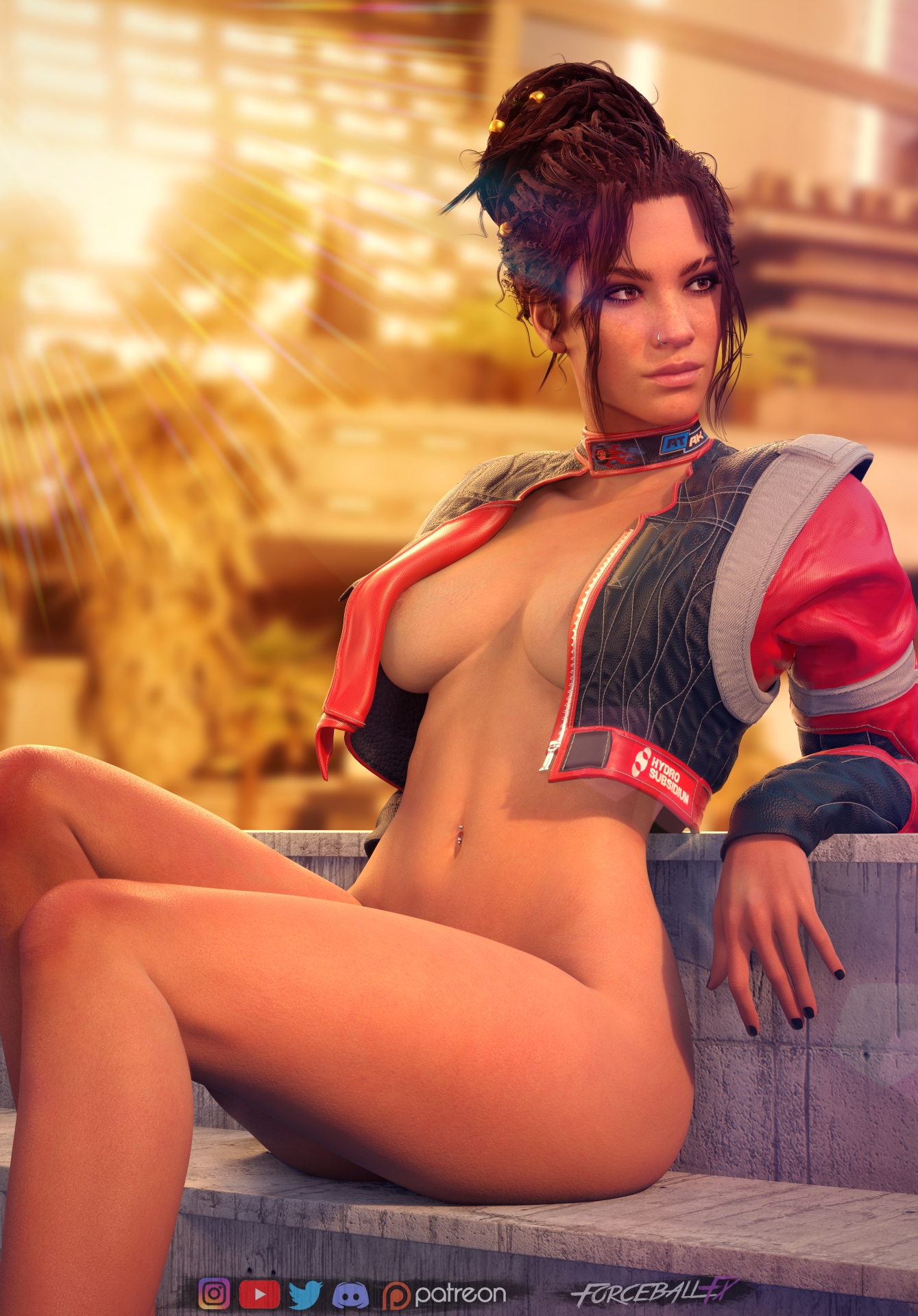 Panam in Pacifica Cyberpunk2077 Panam Palmer 3d Porn Nude Naked Natural Boobs Natural Tits Breasts Pink Nipples Nipple Piercing 2