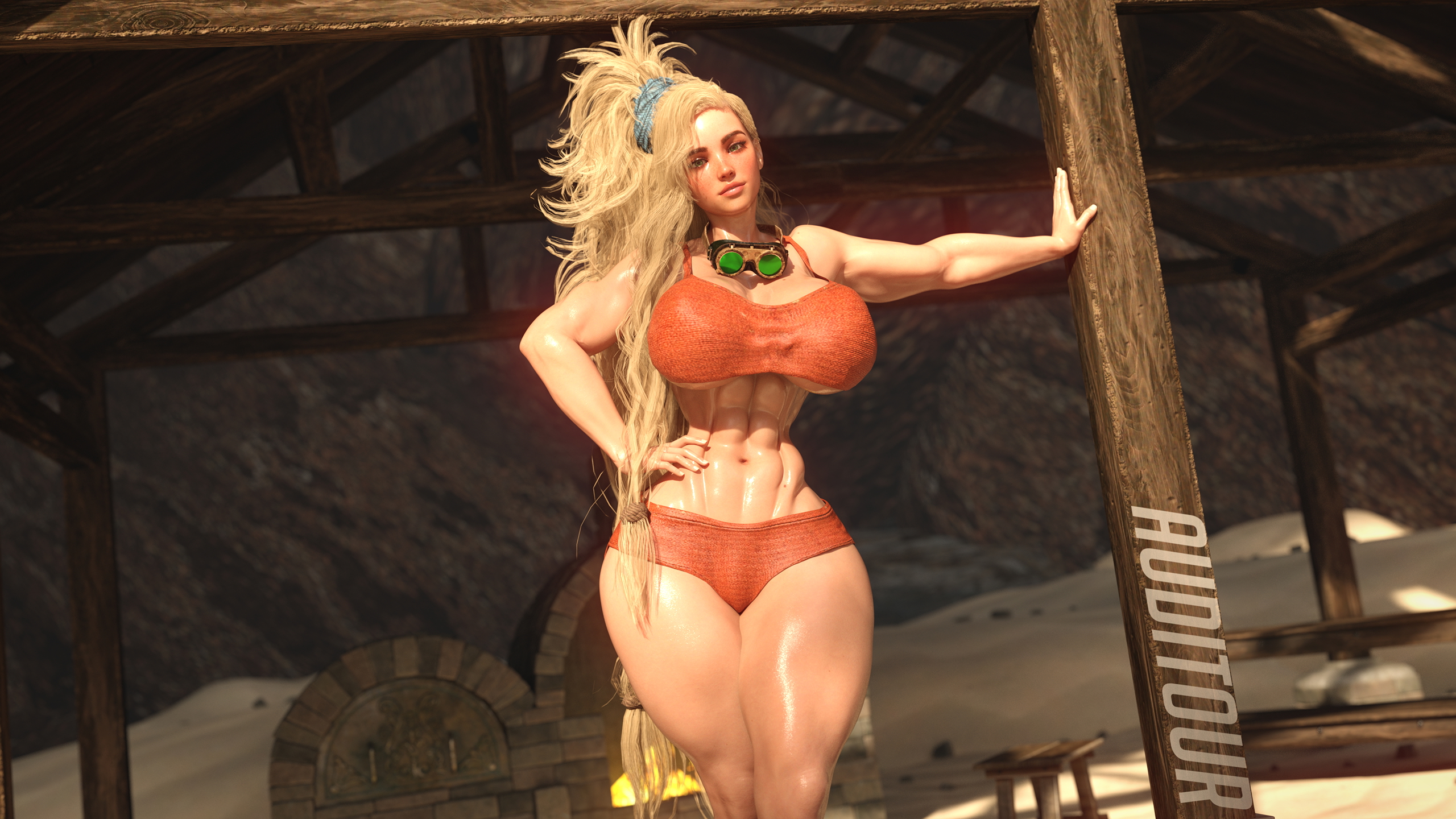 Gemma Sweaty  Sweaty Huge Breasts Huge Ass Huge Cock Abs Muscles Solo Looking At Viewer Blacksmith