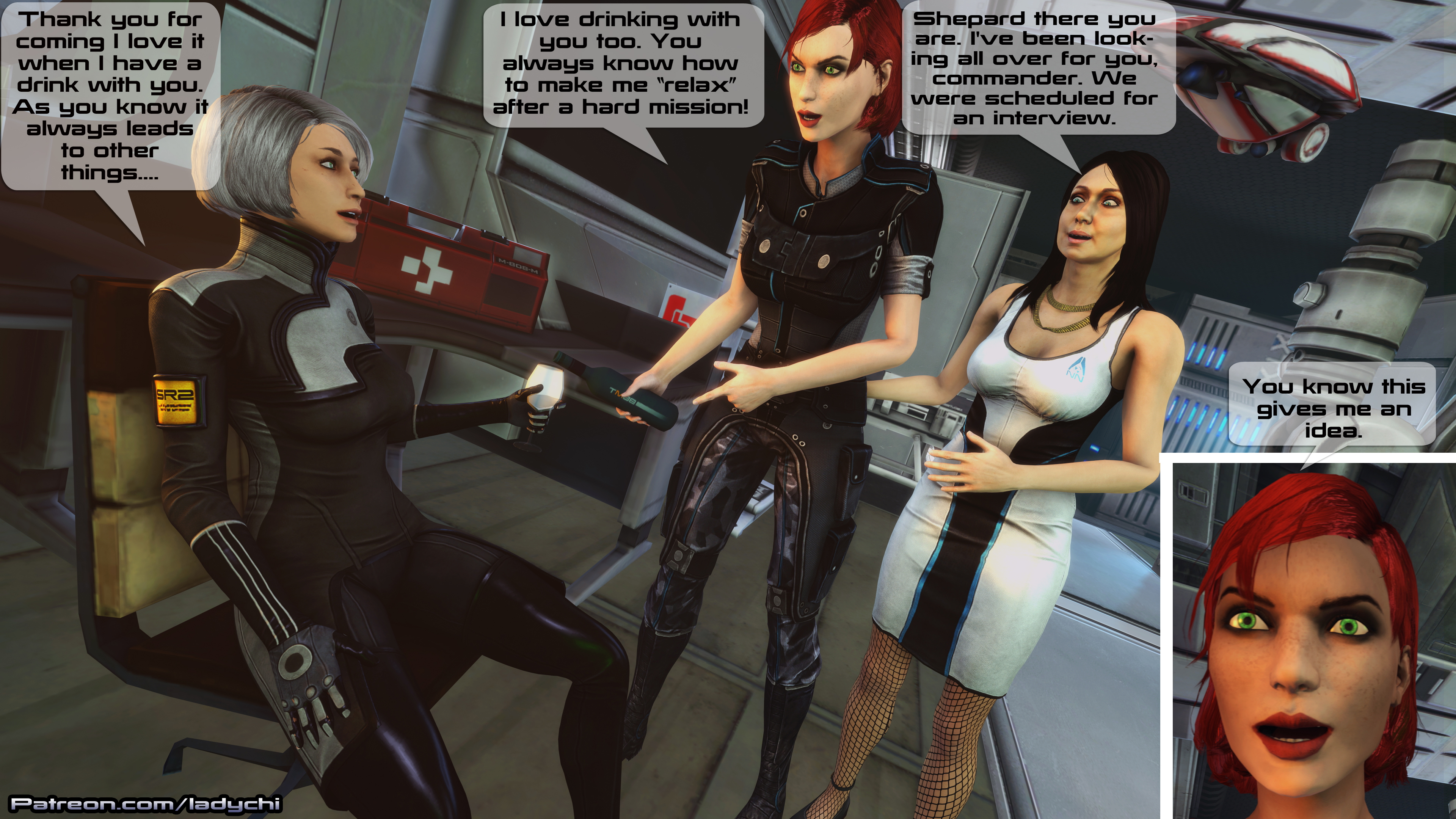  Shepard  Chakwas and Diana Mass Effect Commander Shepard Diana Lesbians Nude Boobs Pussy Doctor Comic Digital Art Stockings Lesbian Naked Fully Naked