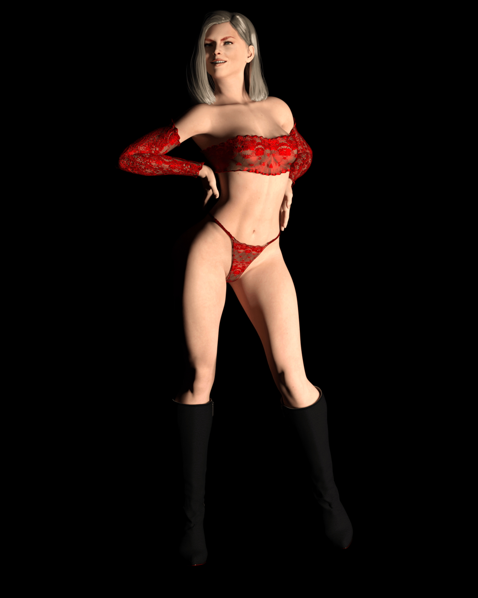 Posing in red lingerie