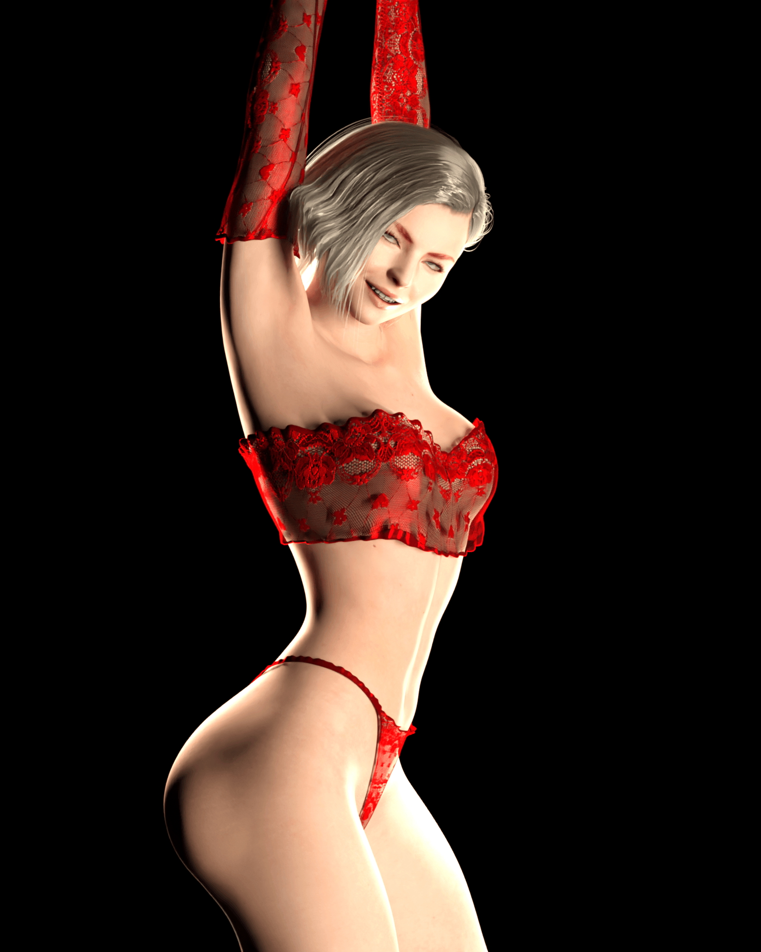 Closeup in red lingerie