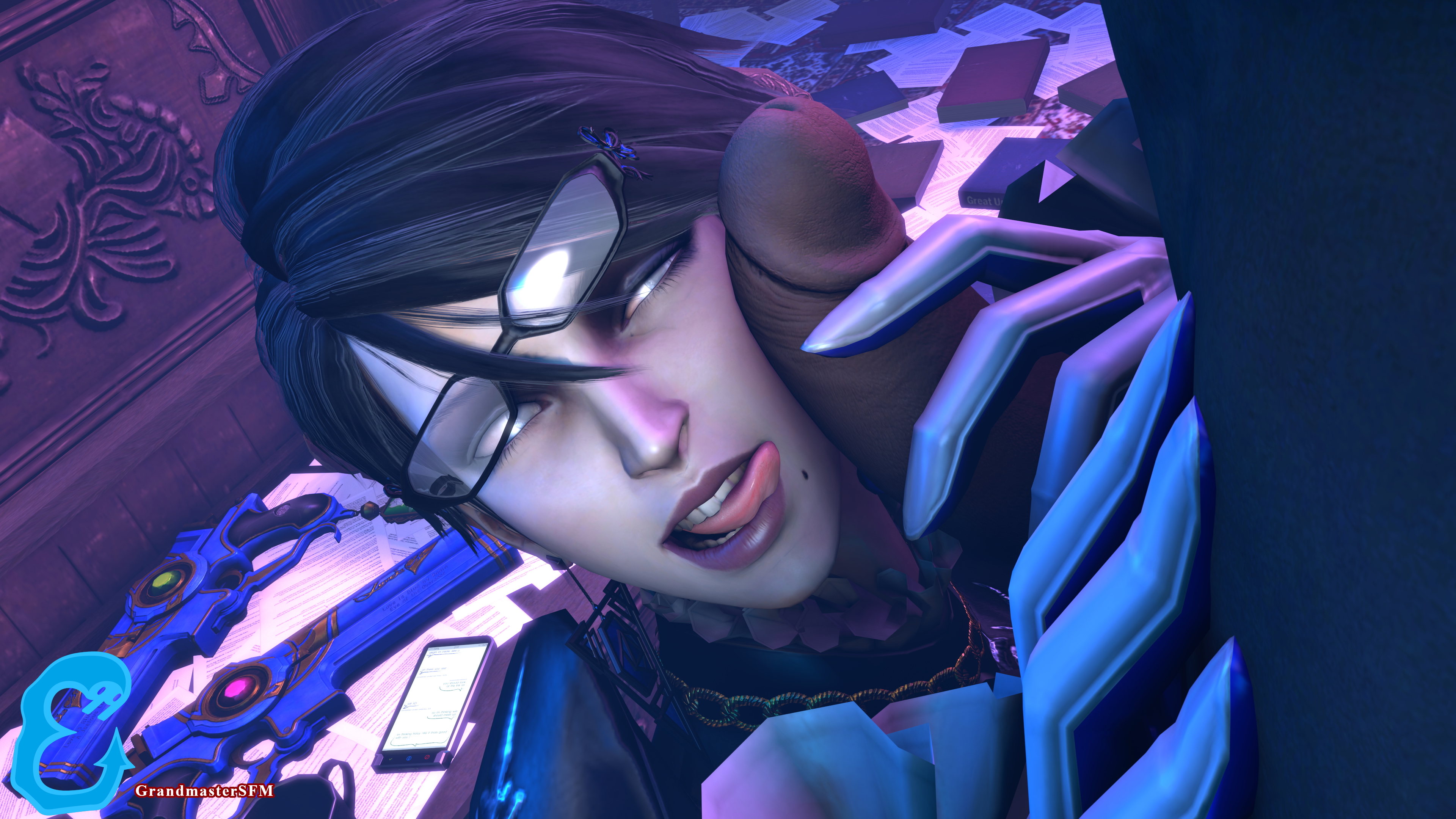 Amongst The Books Bayonetta Game Bayonetta Big Black Cock Source Filmmaker Sfm Interracial Bbc Black Cock Blacked Dark Skinned Male Glasses Handjob Cock In Hand