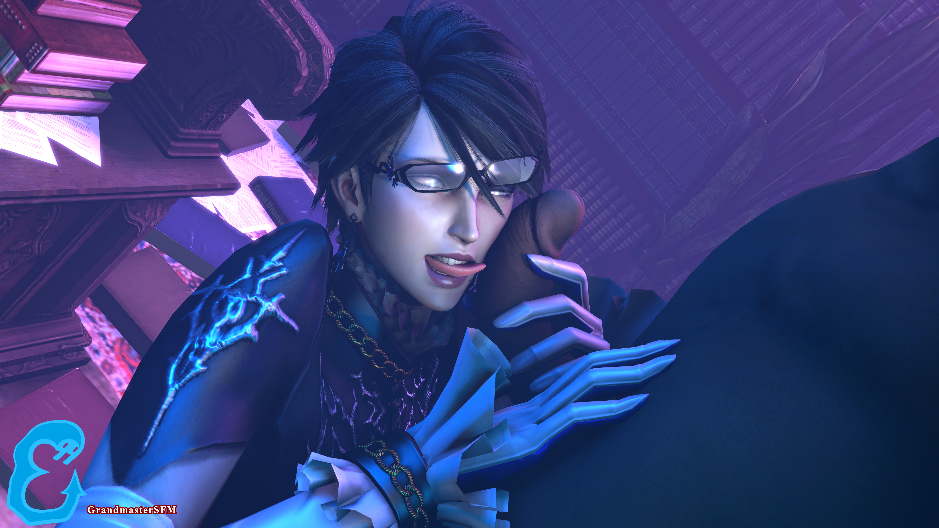Amongst The Books Bayonetta Game Bayonetta Big Black Cock Source Filmmaker Sfm Interracial Bbc Black Cock Blacked Dark Skinned Male Glasses Handjob Cock In Hand 3