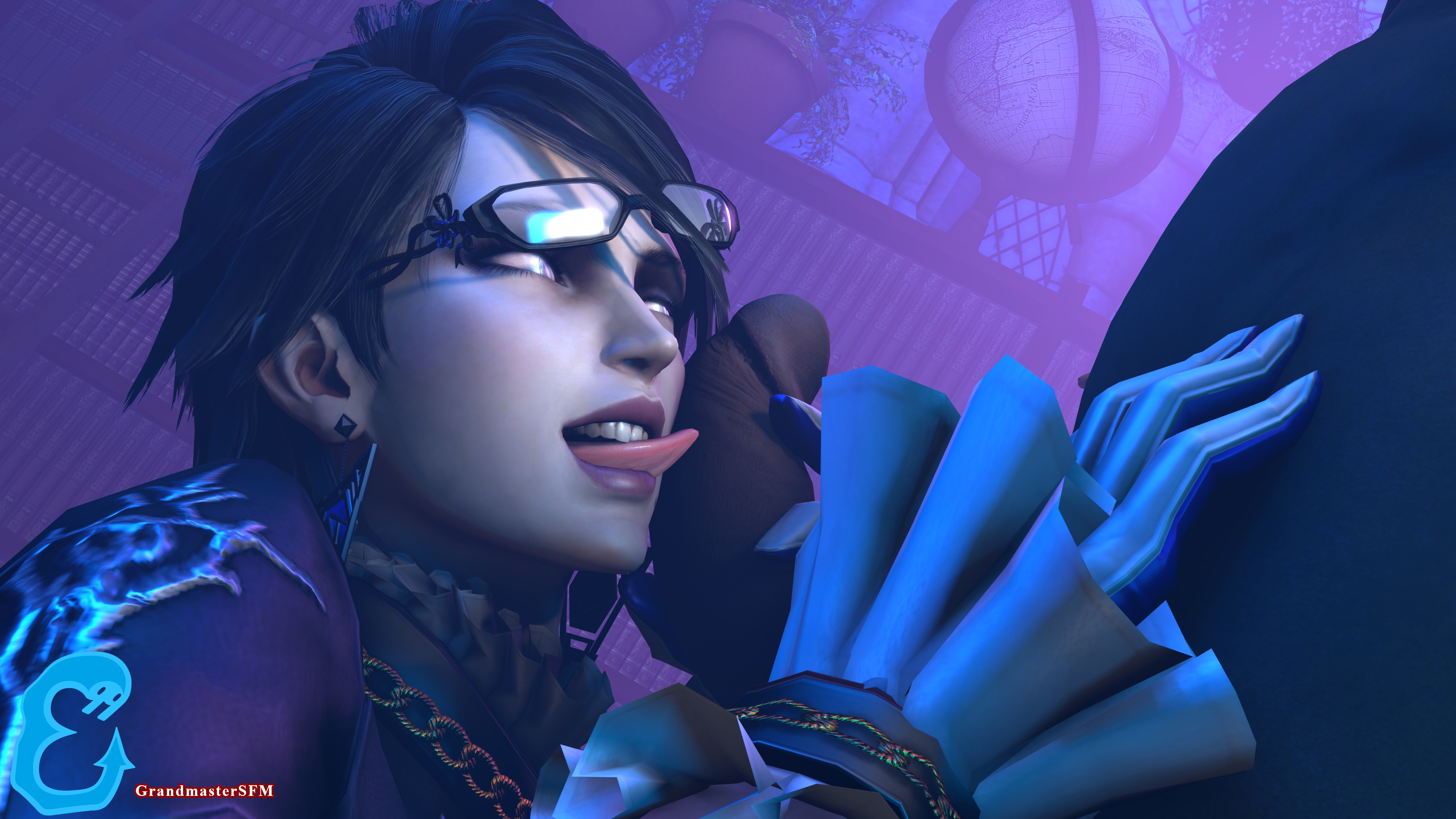 Amongst The Books Bayonetta Game Bayonetta Big Black Cock Source Filmmaker Sfm Interracial Bbc Black Cock Blacked Dark Skinned Male Glasses Handjob Cock In Hand 4