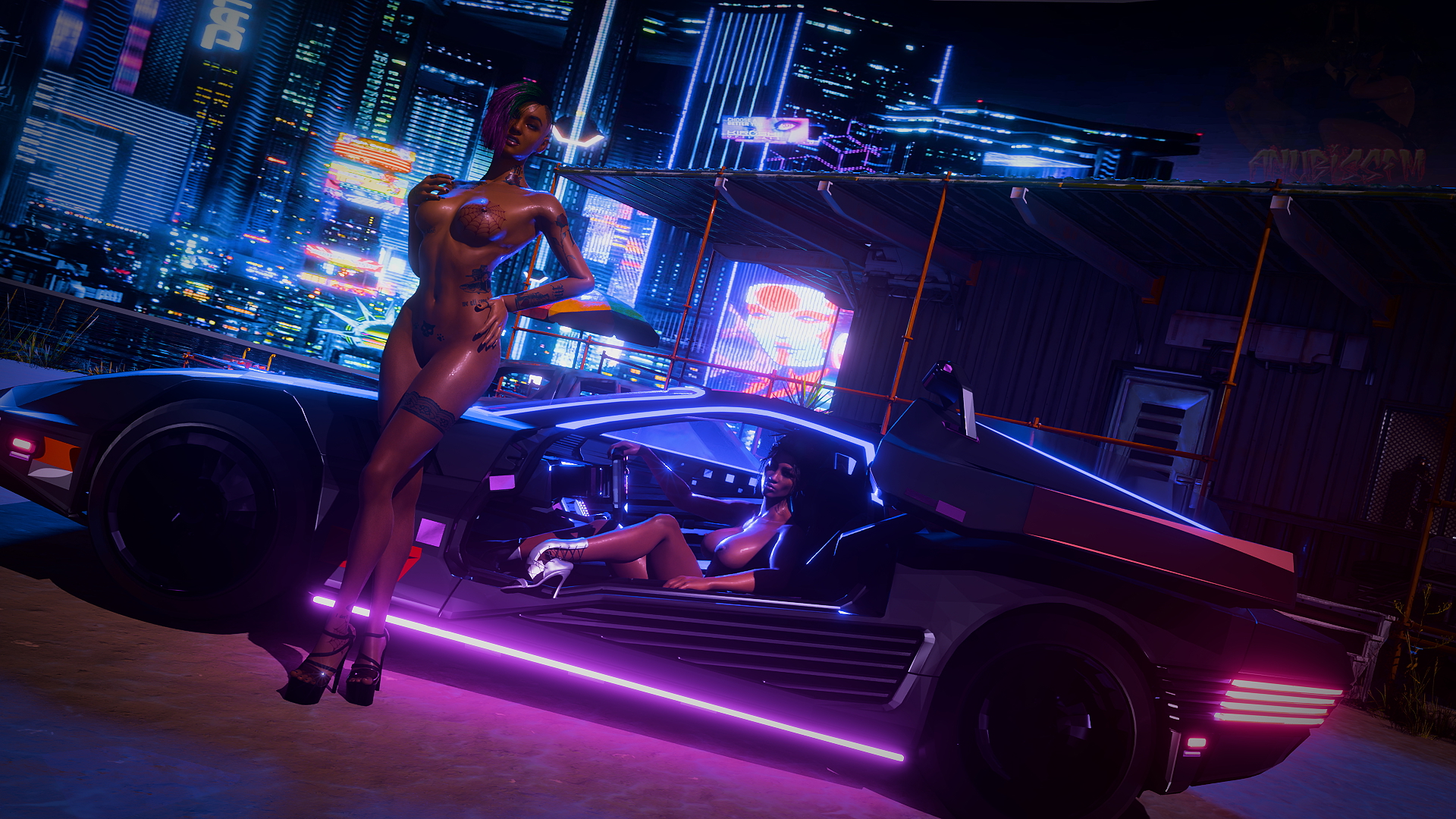 Cruising around Night City  Judy Alvarez Panam Palmer Cyberpunk2077 Big Tits
