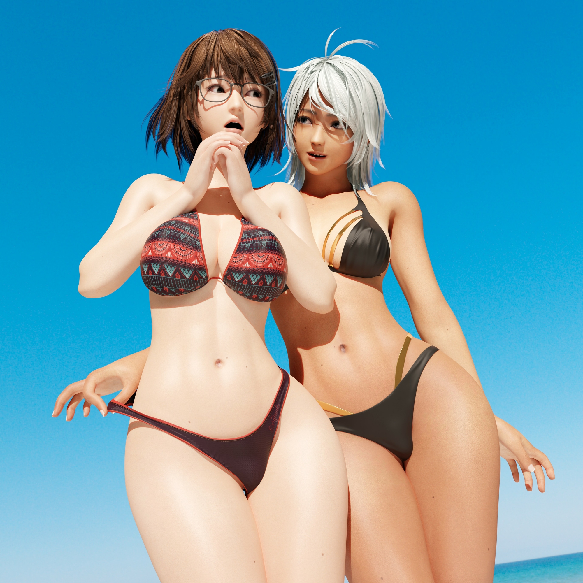 On the beach Dead Or Alive Patty 3d Porn Beach Swimsuit Shy Topless Half Naked Sexy Glasses Nerd Big boobs Natural Tits 2