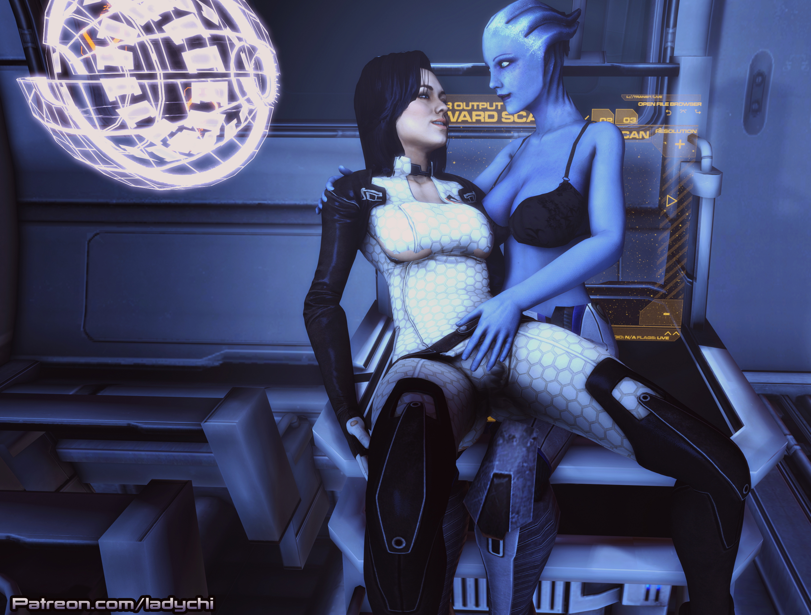 Now Liara focuses on Miranda for some intimate fun!    Mass Effect Liara Romance Lesbian Nipples Boobs 3