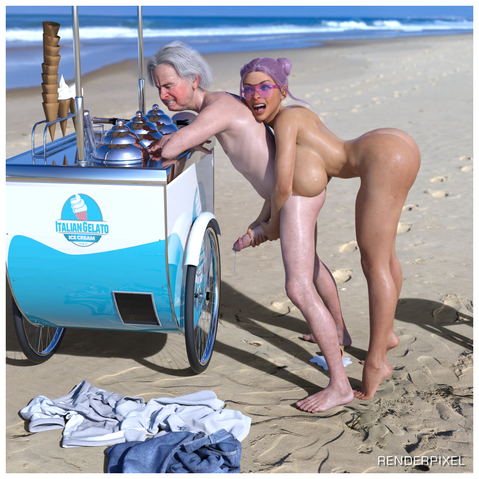 Ice Cream  Beach Big Tits Big boobs 3d Porn Handjob Blowjob Rimming Titfuck Licking Pussy Fisting Doggy Style Cumshot 7