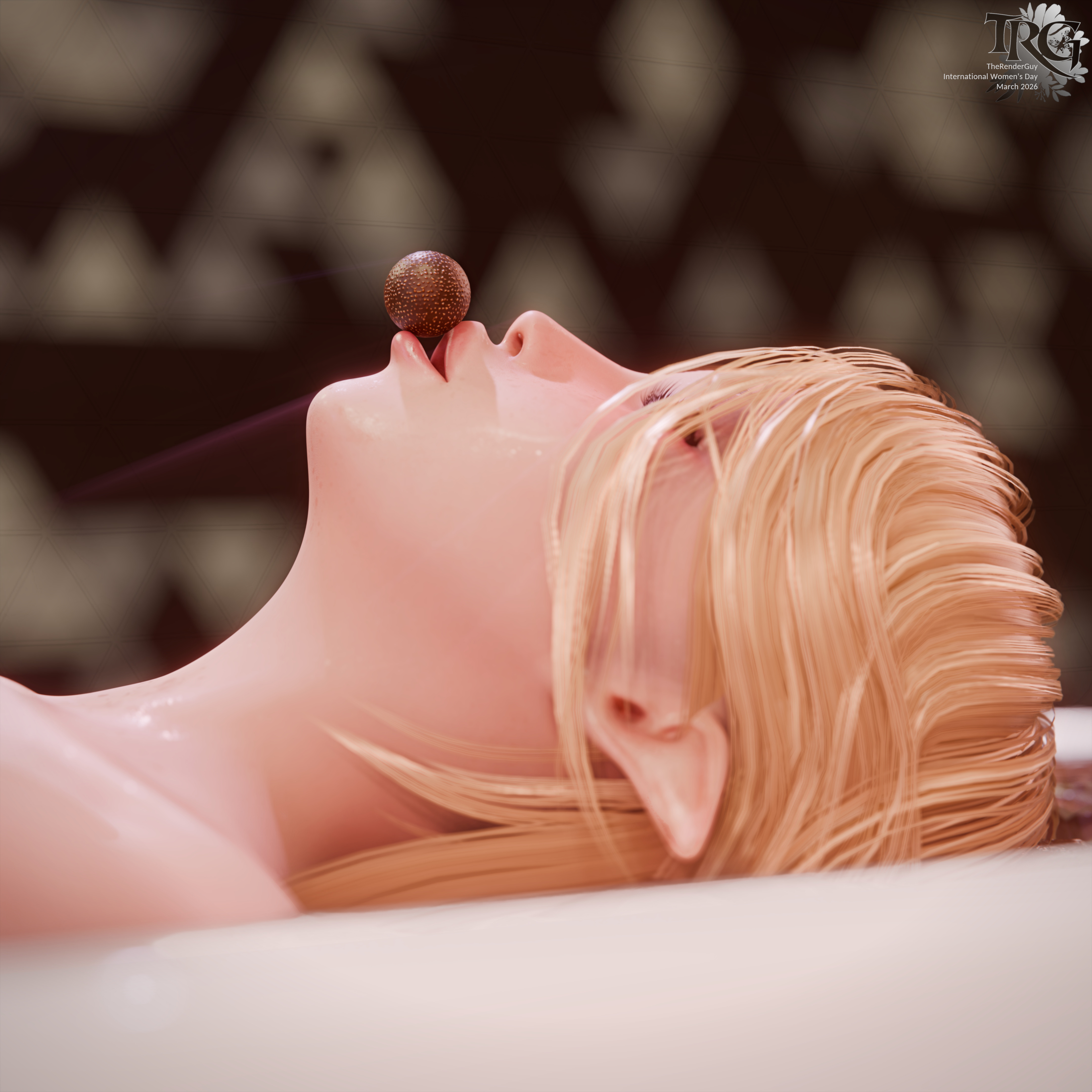Chocolate praline on her lips  3