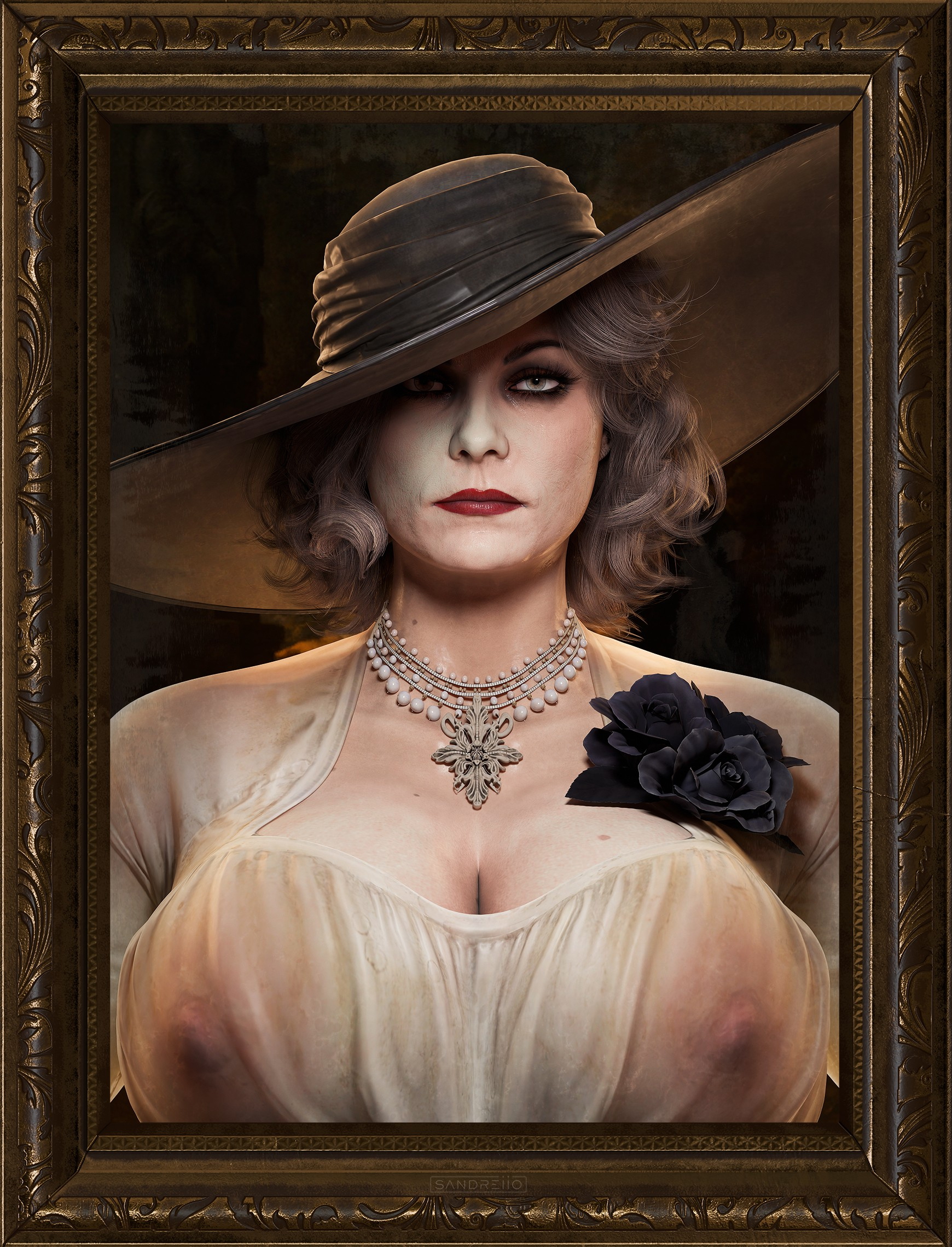 Alcina dimitrescu in photoframe Resident Evil Alcina Dimitrescu Big boobs Necklace