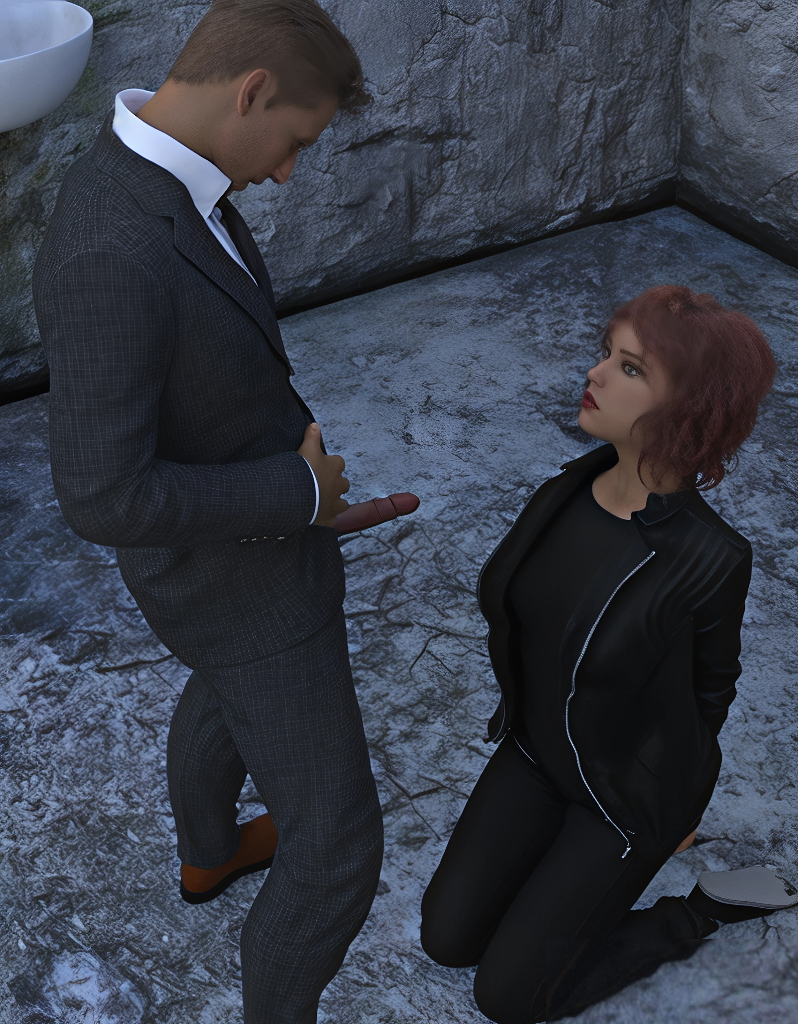 Jhon: Suck me until I cum in your mouth
Rachel observes Jhon s member but remains silent
Jhon: Come on  open your mouth or we ll open a hole in your head