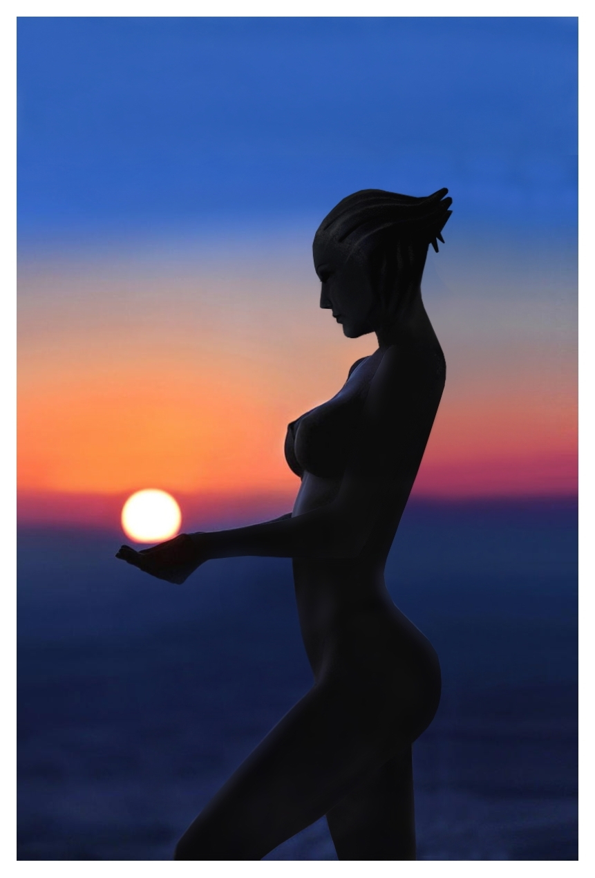 Asari visits a beach on earth and are taken by it s beauty Mass Effect Asari Alien Nude Sexy Beach Scifi