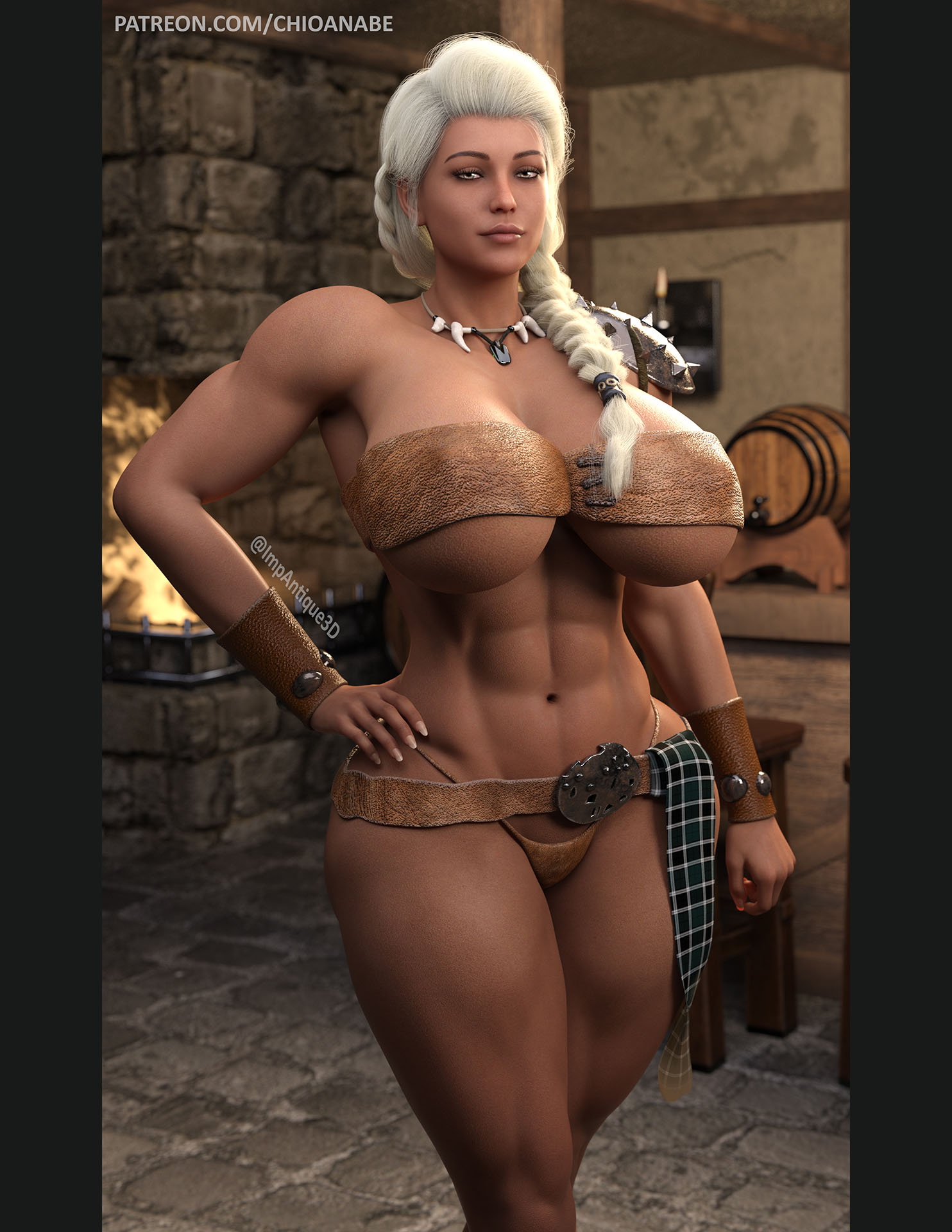 Renn Pinup 01  Big Tits Abs Dark Skin