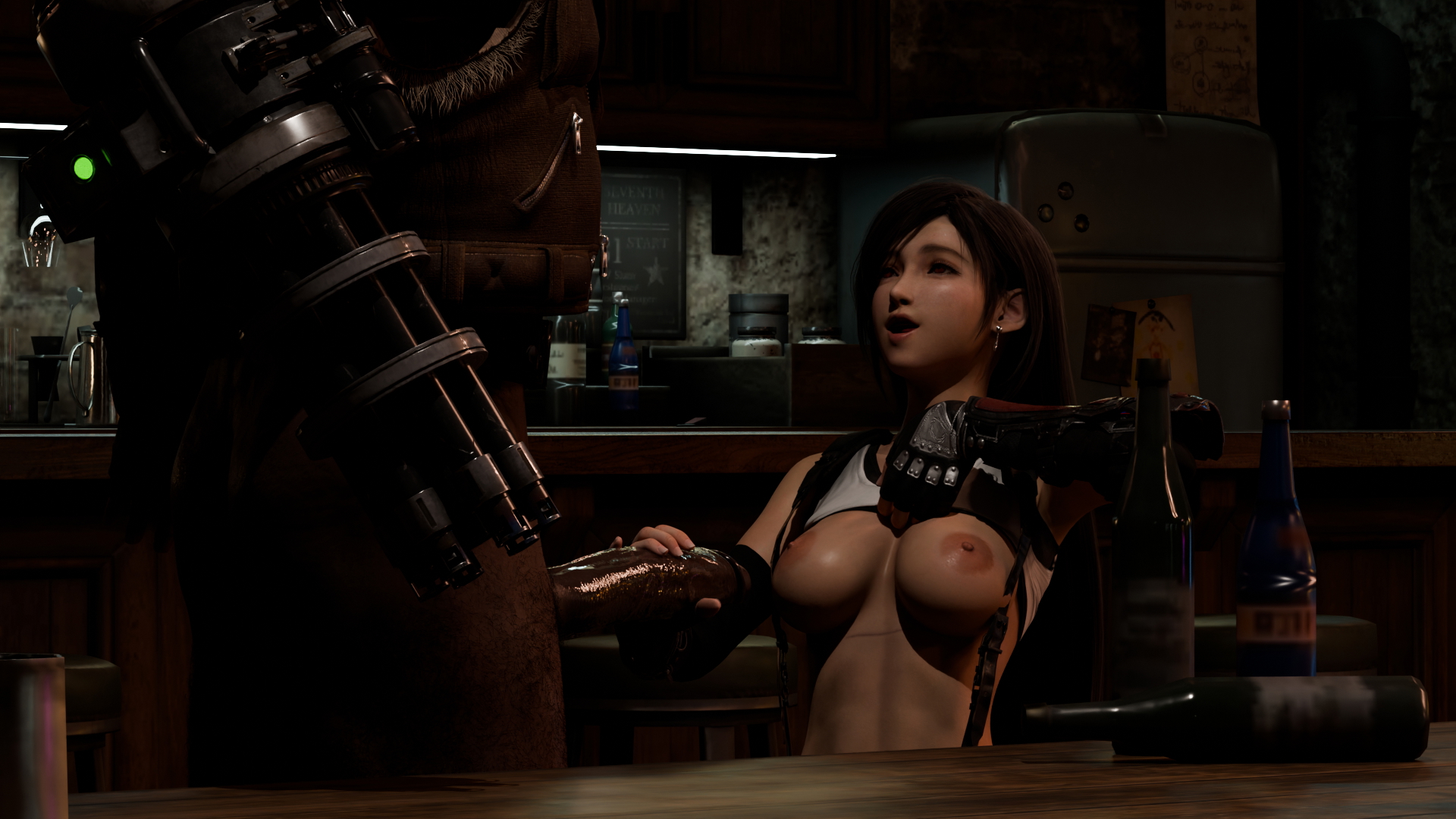 Tifa is drunk again on her Birthday. Pulling on Barrett s cock.