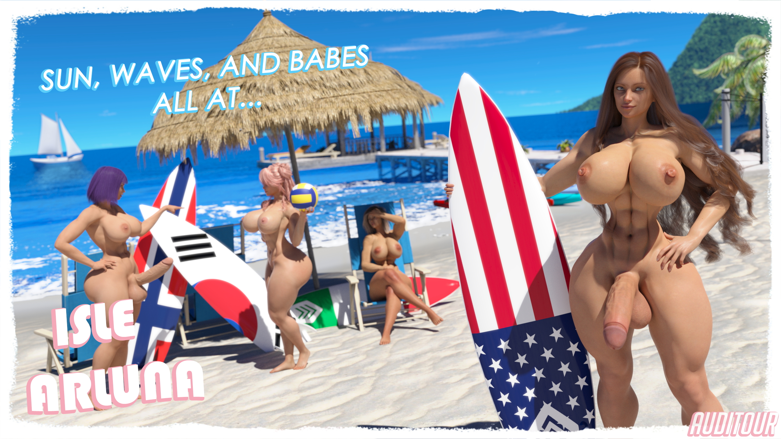 4th Anniversary Postcards Alice Sophie Ghost Possession Huge Breasts Huge Ass Huge Cock Glowing Eyes Outdoors Beach Abs Muscles Tall Size Difference