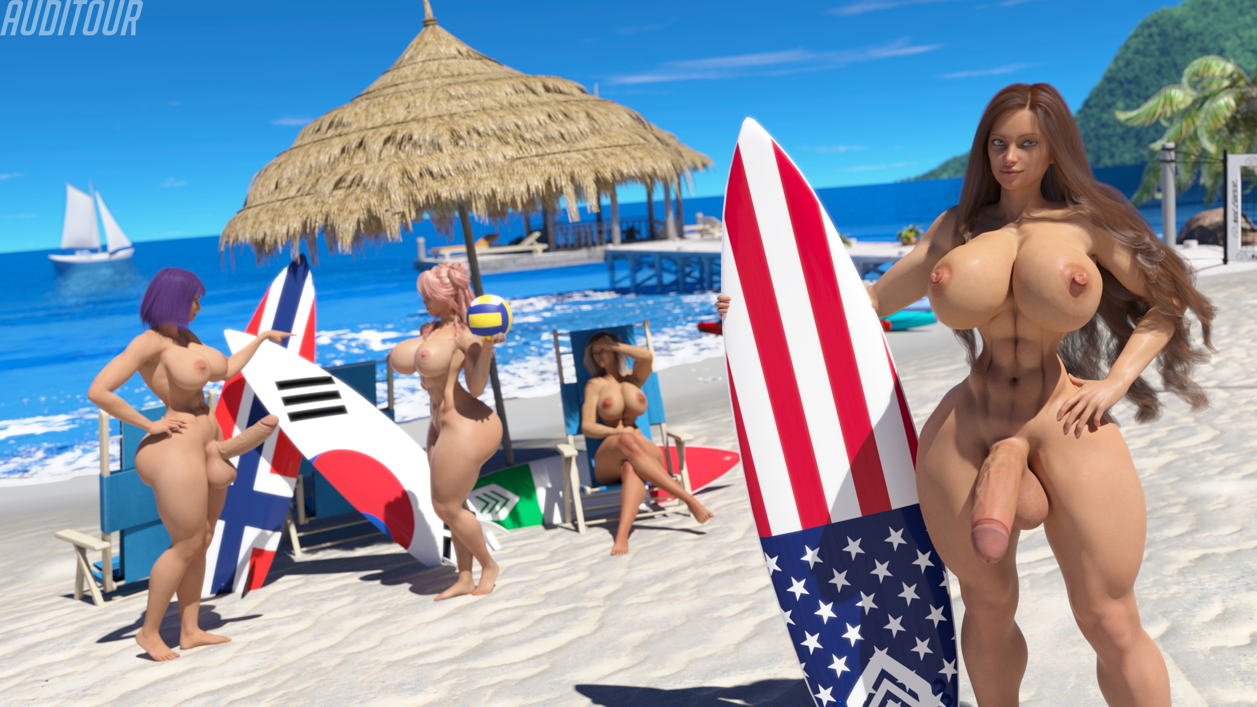 4th Anniversary Blanks Alice Sophie Sunny Huge Breasts Huge Ass Huge Cock Abs Muscles Tall Size Difference Outdoors Beach Ghost Possession